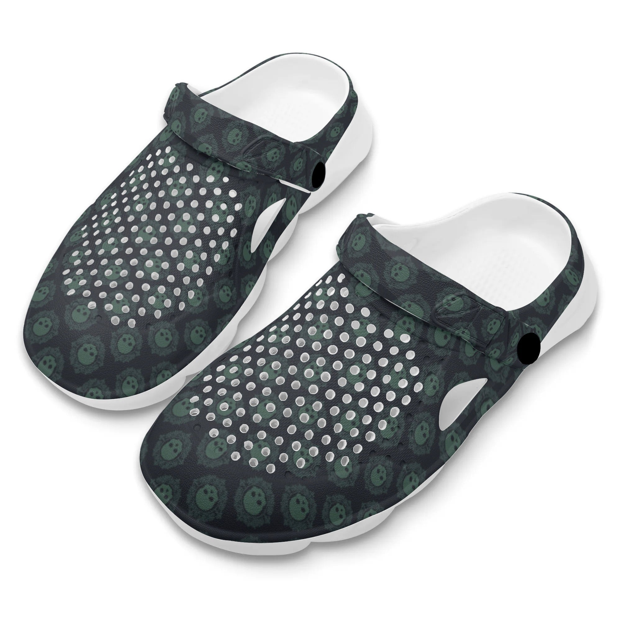 Gothic Green Skull Lightweight EVA Hollow-Out Sandals for Women - Comfortable Summer Beach Shoes for Gothic Fashion, Cosplay & Alternative Style Outfits
