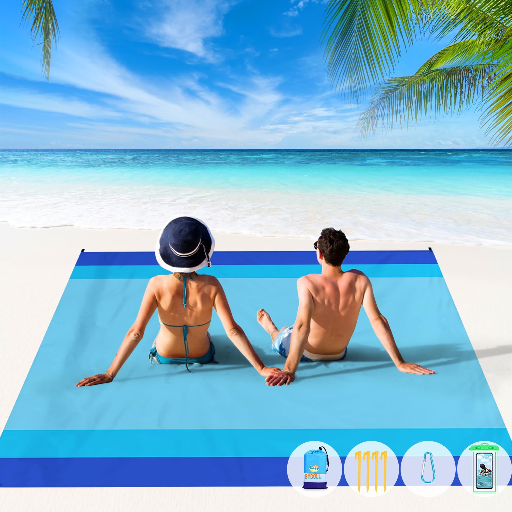 BYDOLL Oversized Beach Blanket 81''×83'' - Lightweight Waterproof & Sandproof Picnic Mat for 1-4 Adults - Perfect for Beach, Travel, Camping, Hiking and Outdoor Picnics