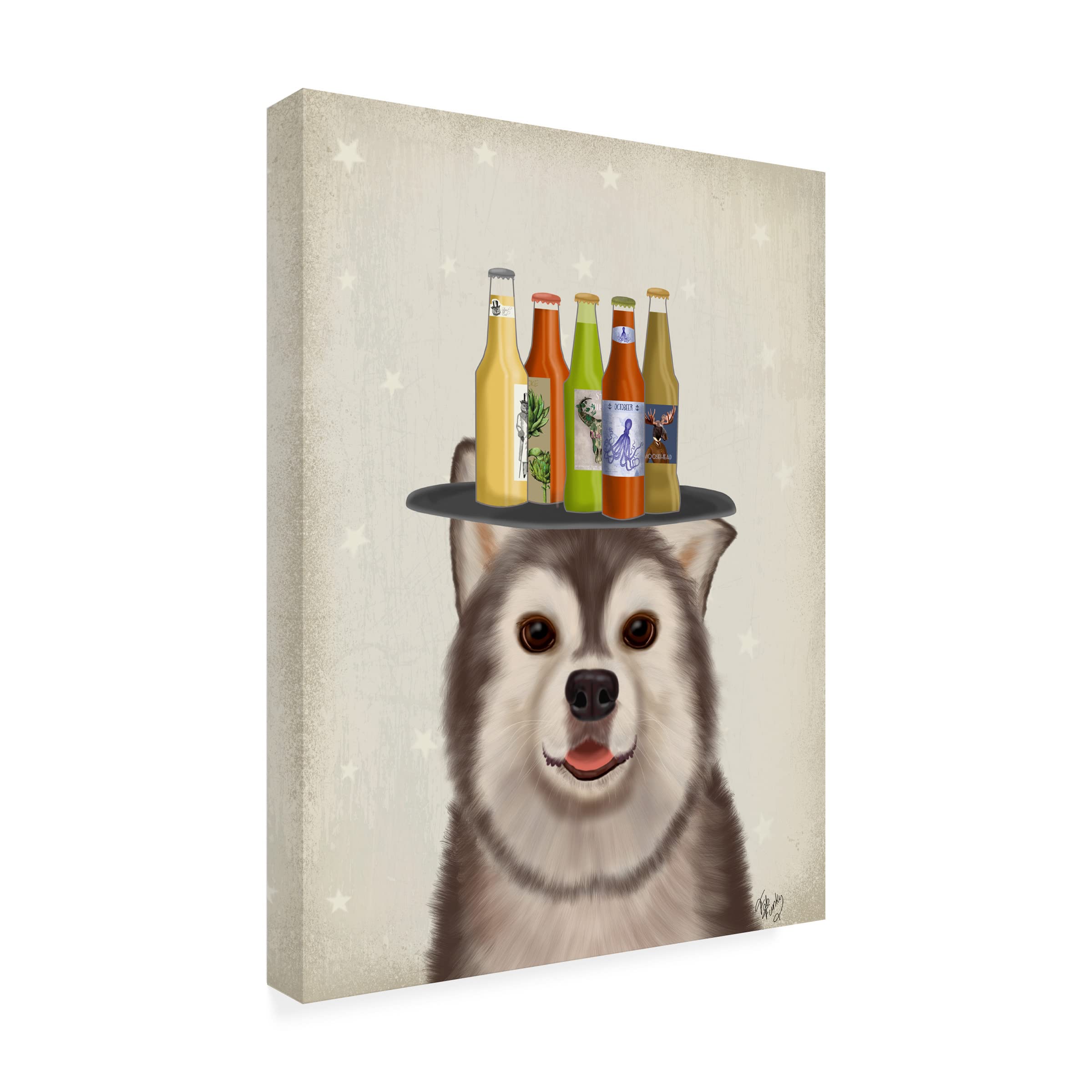 Trademark Fine Art 'Husky 1 Beer Lover' Canvas Print by Fab Funky - Perfect for Man Cave, Bar Decor & Beer Enthusiast Gifts