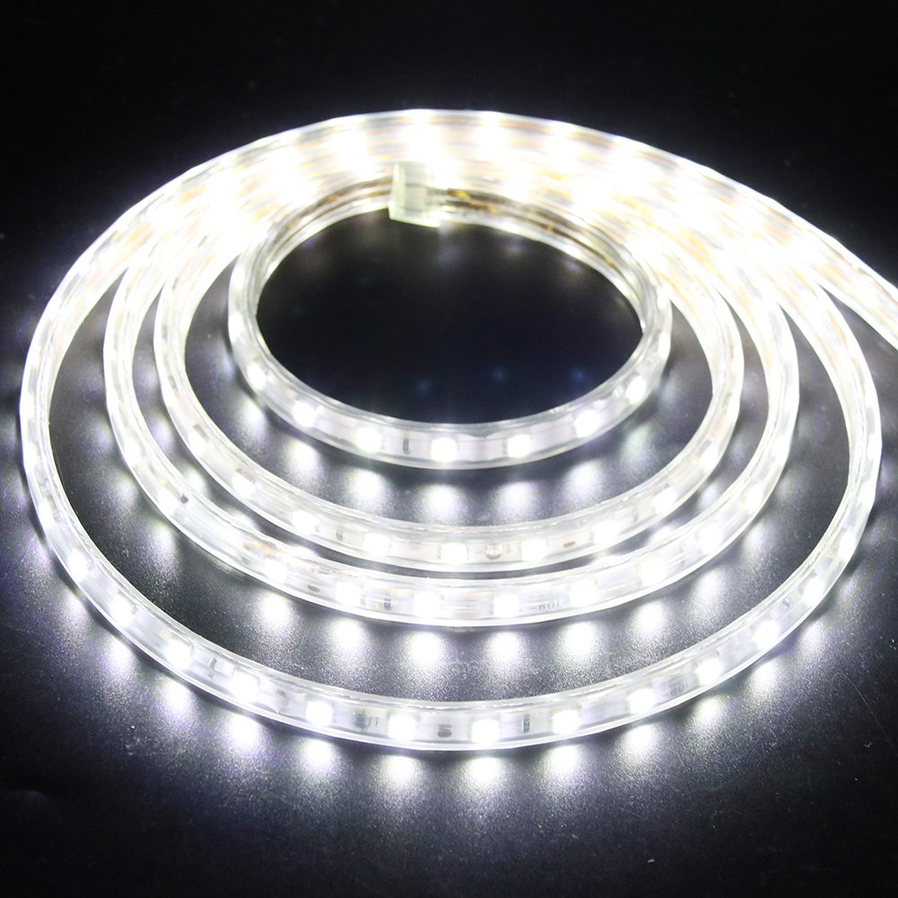 XUNATA 99ft Flexible LED Strip Lights, Dimmable Waterproof 5050 SMD LED Rope Light with Remote, 60 LEDs/M, 110-120V AC - Perfect for Home Decoration, Bedroom, Kitchen, Party & Outdoor Lighting (White)