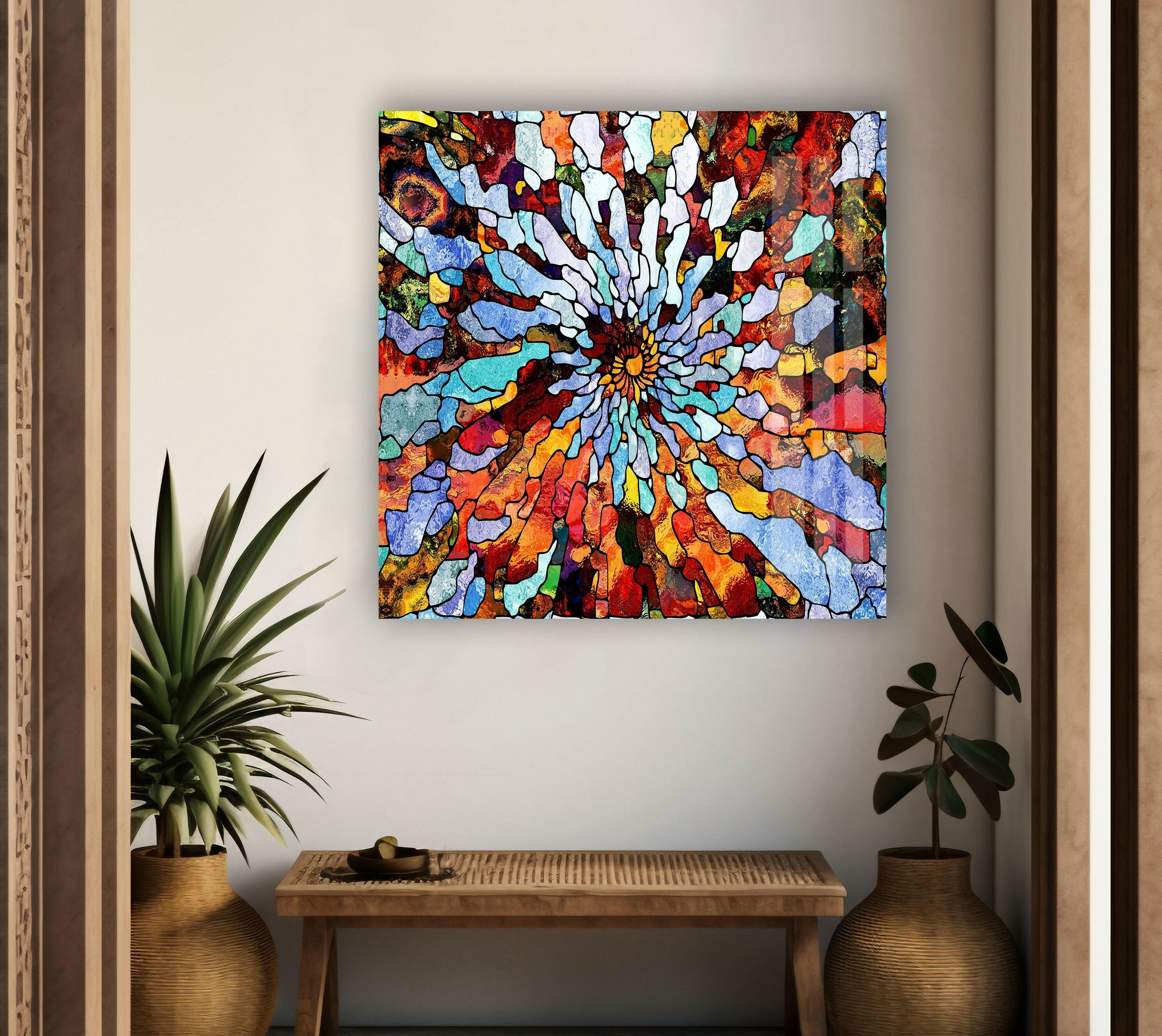 Vibrant Stained Glass Wall Art Decor - Handcrafted Mosaic Window Hanging for Home, Office & Church Decorations