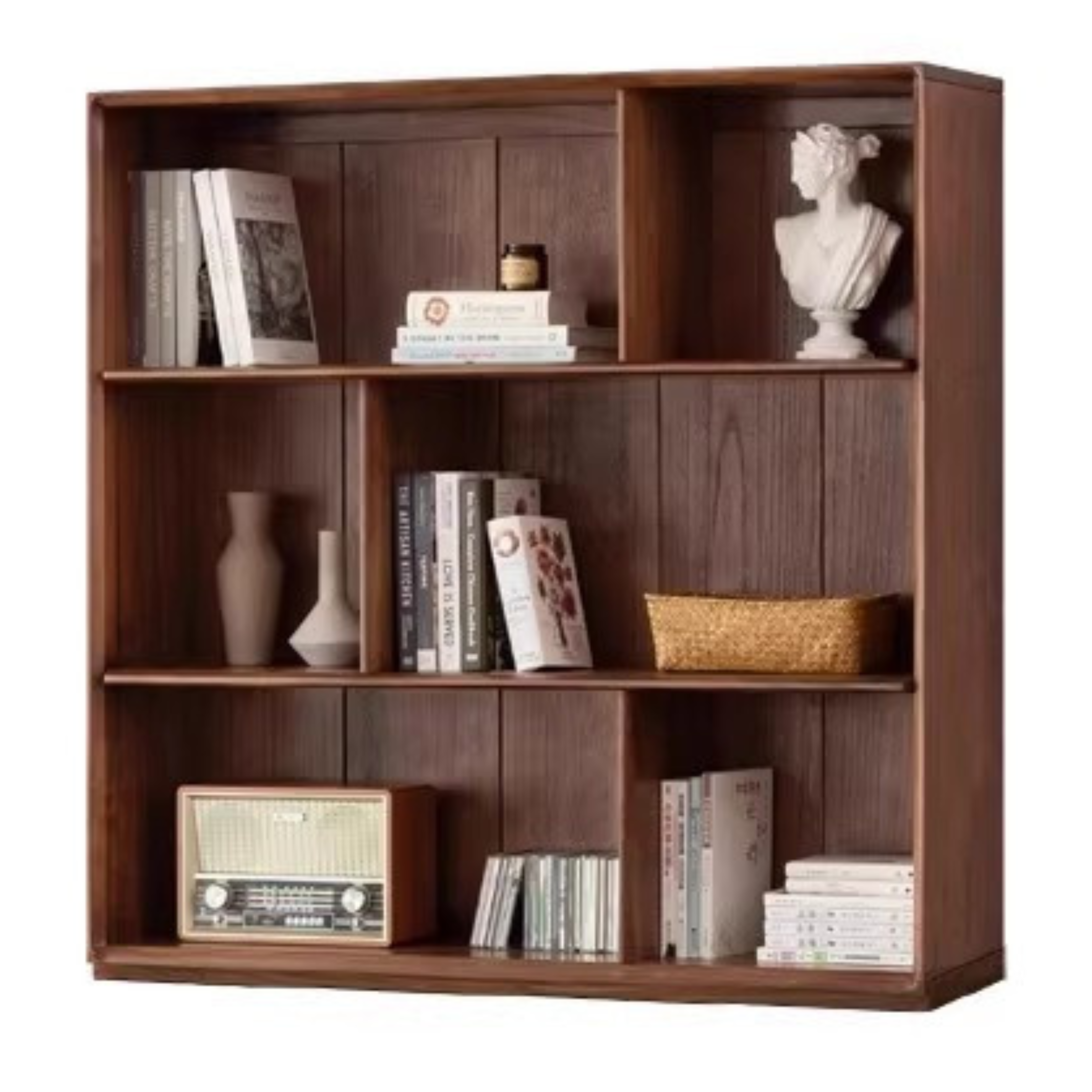 47.2x11.8x46.8 inch / 120x30x119.5 cm / Walnut color / Combination bookcase three-layer bookshelf