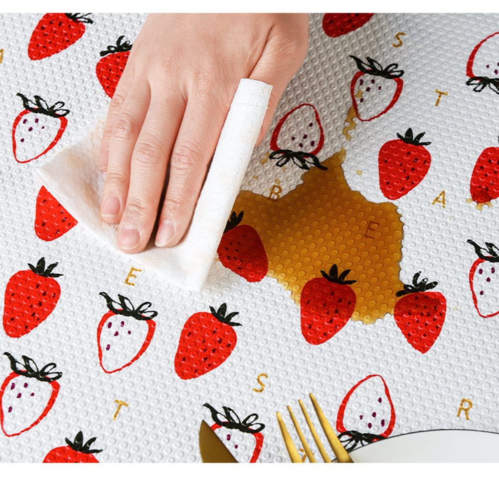 3 Rolls Non-Slip Shelf Liner for Kitchen Cabinets, Drawers & Refrigerator - Waterproof Oil-Proof EVA Storage Mat for Desk, Dresser, Cupboard - Cut to Size - Strawberry Pattern (Perfect for Organizing Kitchen, Bathroom & Office Spaces)