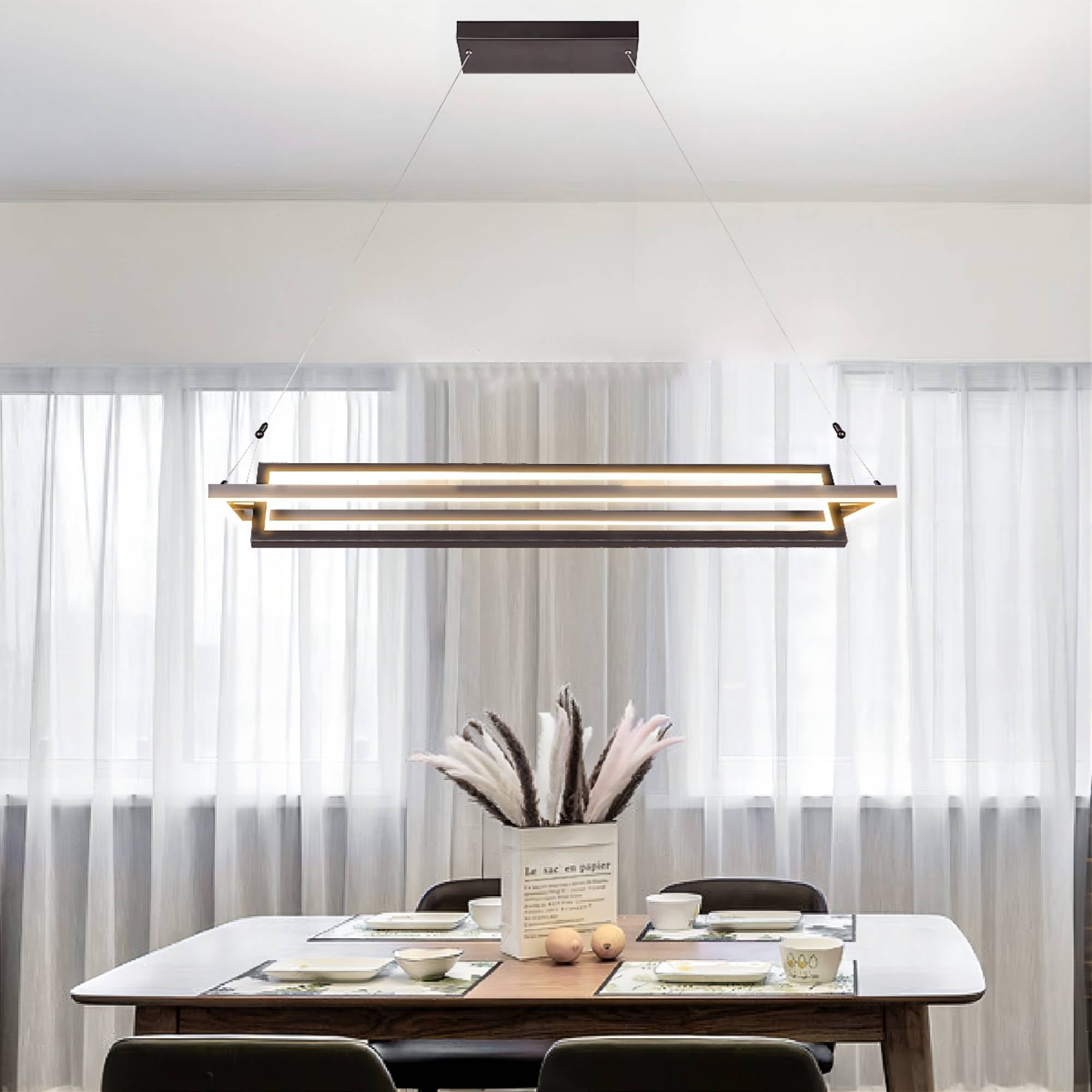Vintage Industrial LED Rectangle Pendant Light - Bristol Style Metal Ceiling Fixture for Kitchen Island, Dining Room & Bar Lighting