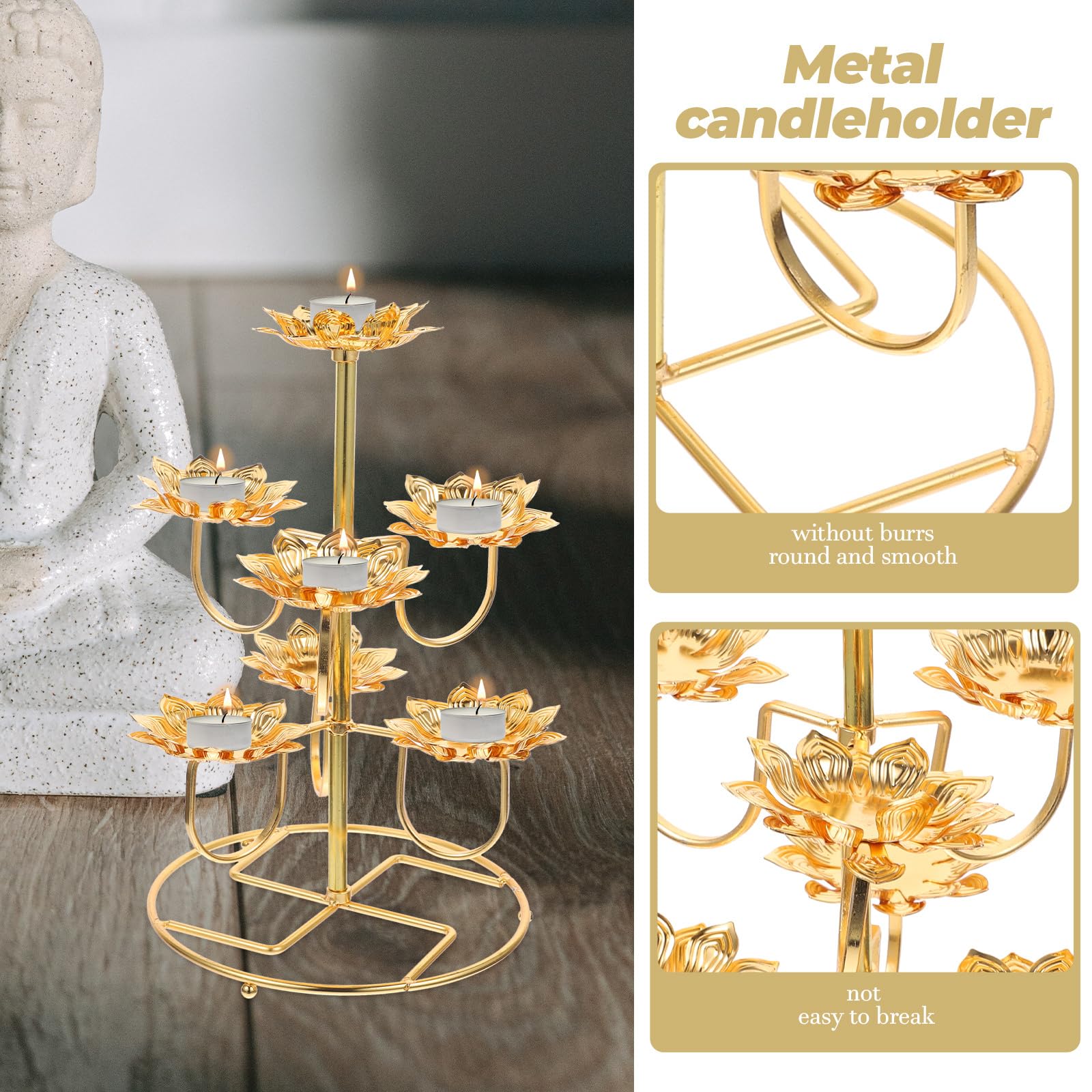 COHEALI Ghee Lamp Lotus Candle Holder - Small Golden Lotus Shaped Buddhist Butter Lamp Stand for Temple Altar & Home Decor | Perfect for Meditation, Yoga, Spiritual Ceremonies and Relaxation