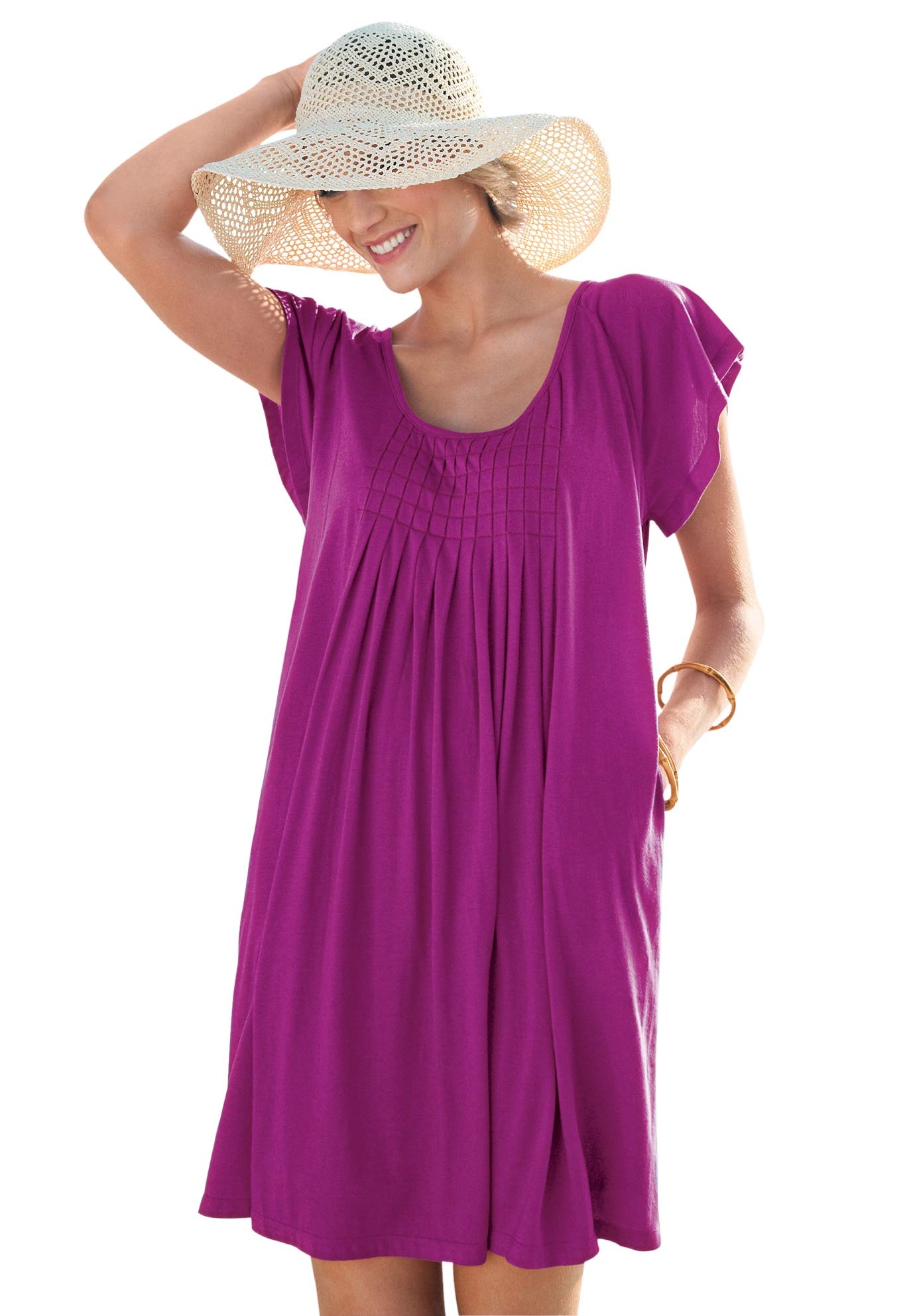 Swim 365 Women's Plus Size Box-Pleat Cover Up - Lightweight Beach Dress for Poolside, Vacation & Summer Outfits