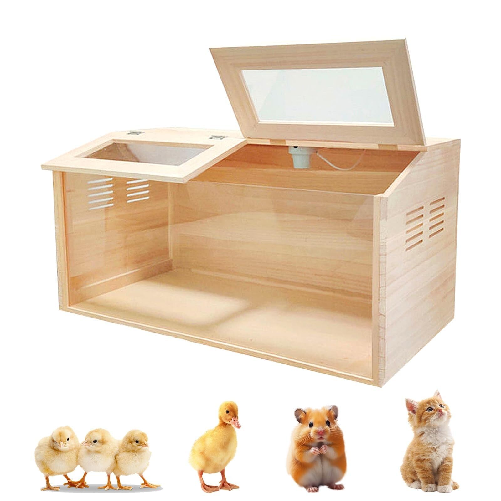 Premium Solid Wood Chicken Brooder Box with LED Lighting Kit & Digital Thermometer - 32