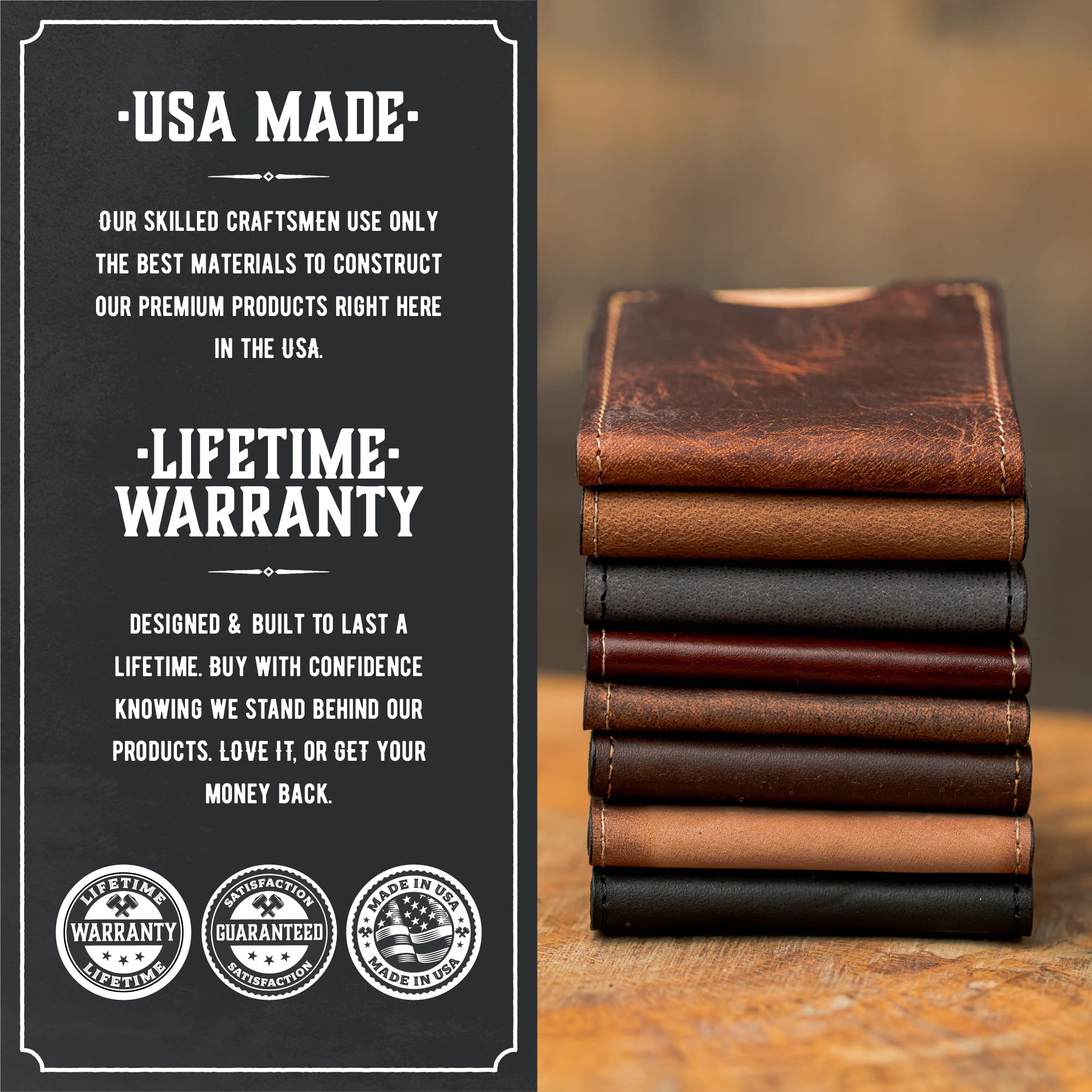 Premium Full Grain Leather Slim Bifold Wallet for Men - Made in USA | Minimalist Front Pocket Wallet in Tobacco Snakebite Brown | Perfect for Everyday Carry, Travel & Business (男士超薄双折钱包)