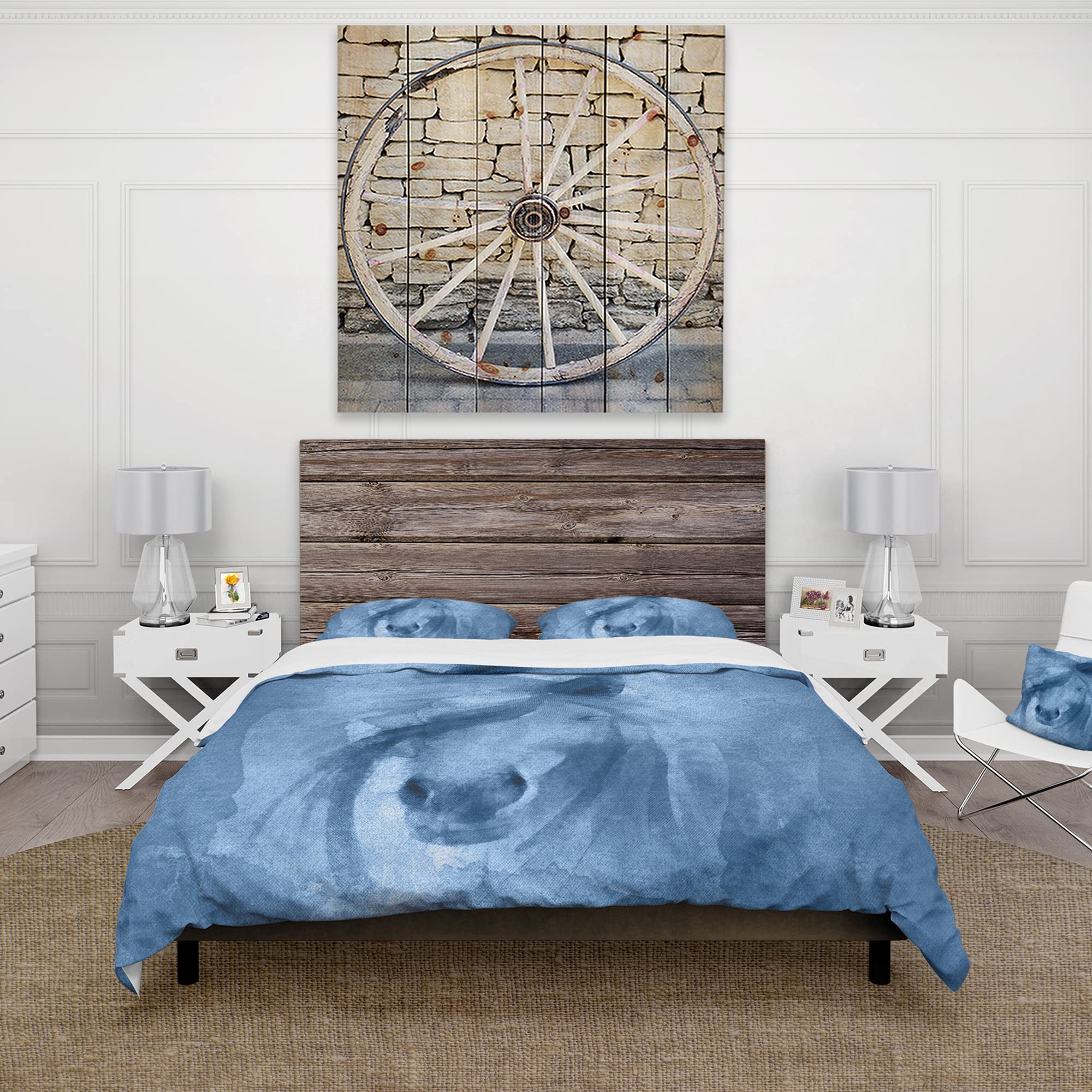 Farmhouse Horse XI Duvet Cover Set - Blue Twin Size 3-Piece All Season Bedding | Rustic Farmhouse Decor for Cozy Bedrooms & Guest Rooms