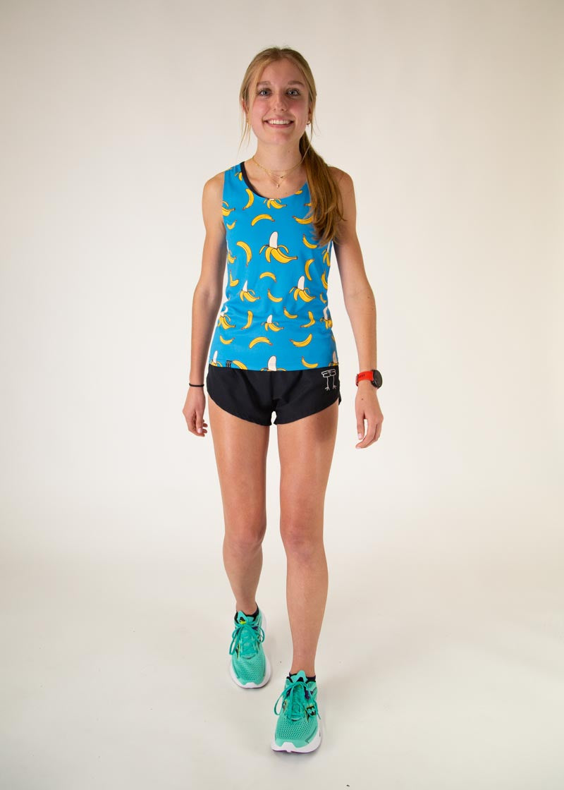High-Performance Women's Blue Bananas Singlet - Moisture-Wicking & Breathable for Workouts, Running & Gym Training