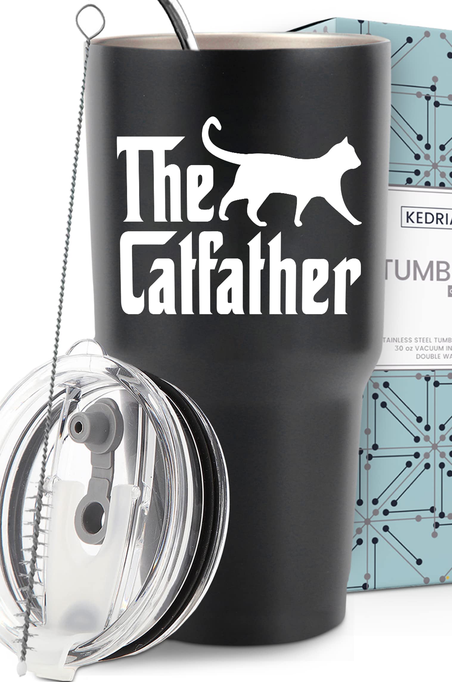 30oz Cat Dad Tumbler - Funny Cat Lover Gift for Men, Insulated Coffee Mug with Lid - Perfect for Office, Travel & Father's Day Gifts