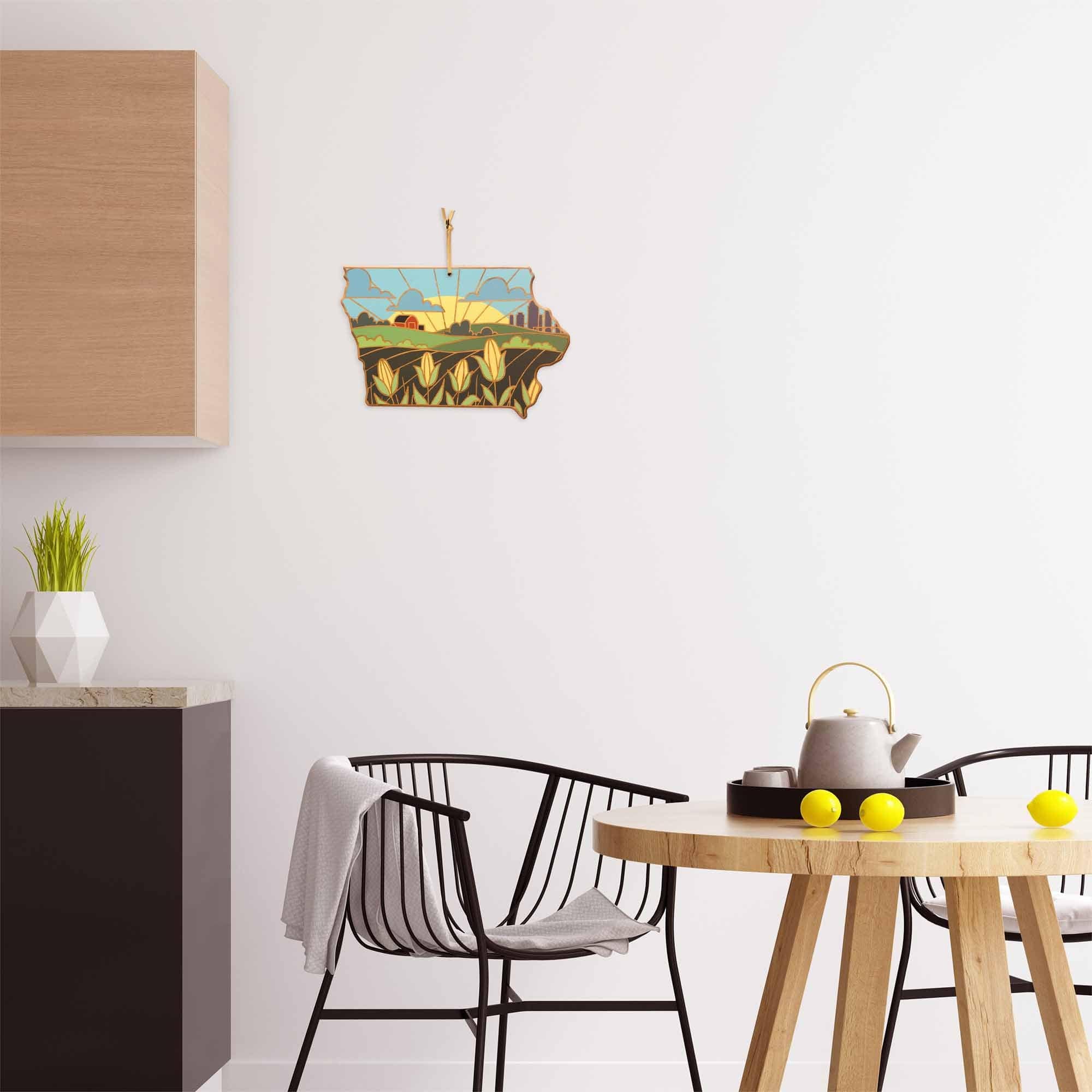 Handcrafted Iowa Themed Wooden Cutting Board with Summer Stokes Artwork - Perfect for Kitchen, Home Decor, and Gift Giving