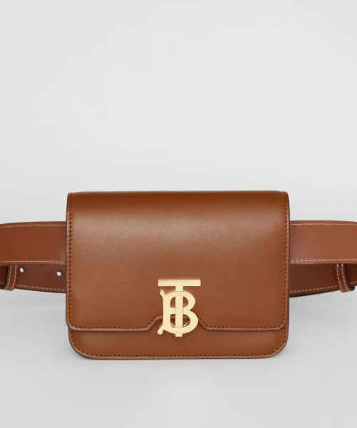 Burberry TB Belted Leather Crossbody Bag for Women - Genuine Brown Leather Handbag - Perfect for Work, Travel & Everyday Use