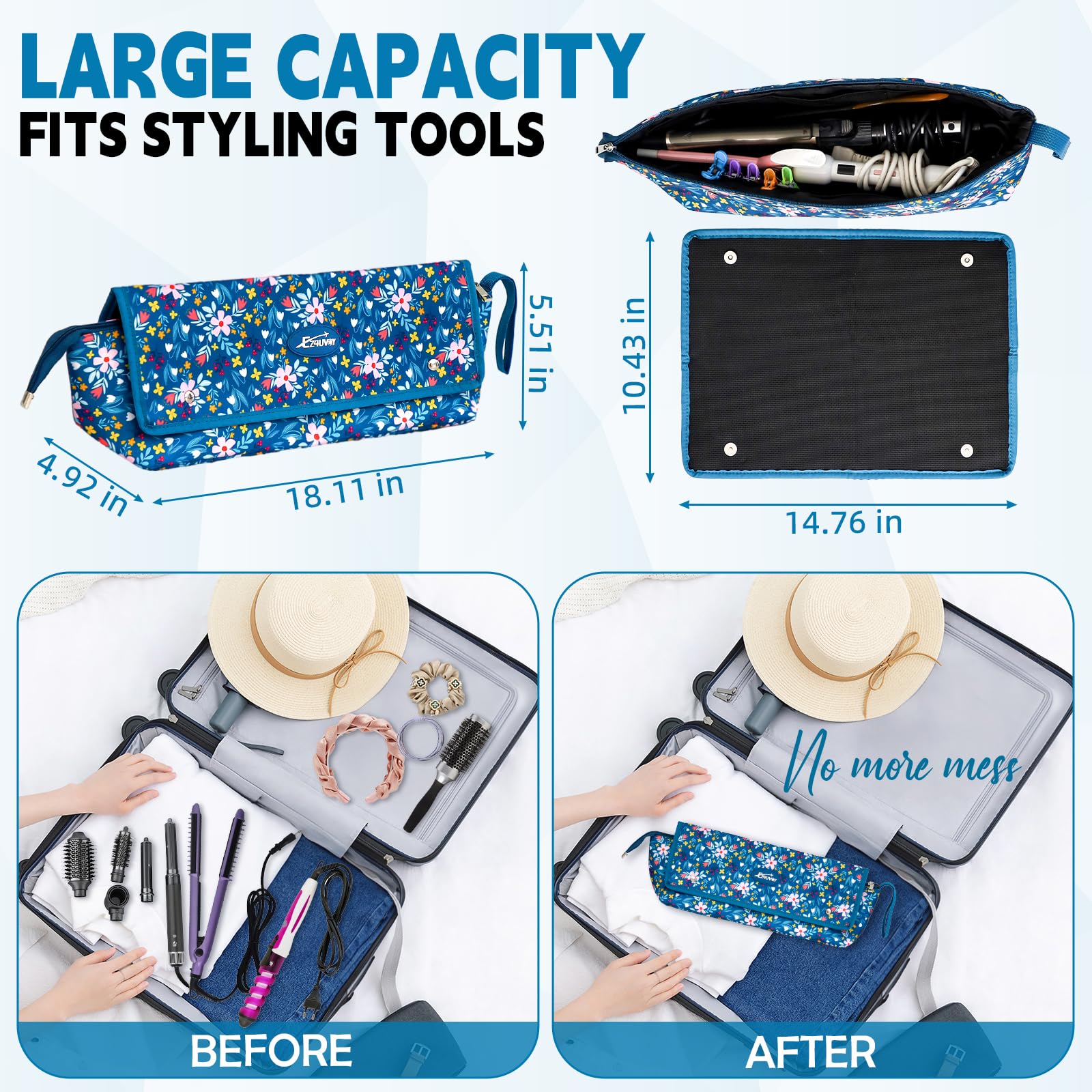 Heat Resistant Travel Hair Tools Organizer Bag with Removable Mat - Portable Carrying Case for Flat Irons, Curling Wands & Straighteners - Perfect for Salon Professionals & Vacation Styling
