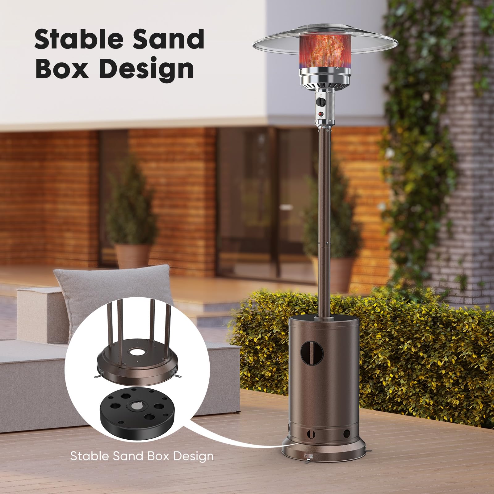48,000 BTU Propane Patio Heater with Wheels - Outdoor Stainless Steel Heater for Deck, Porch, Backyard, Camping & Commercial Use - Double Layer Burner for Even Heat Distribution - Perfect for Patio Parties, Restaurants & Cold Weather Gatherings
