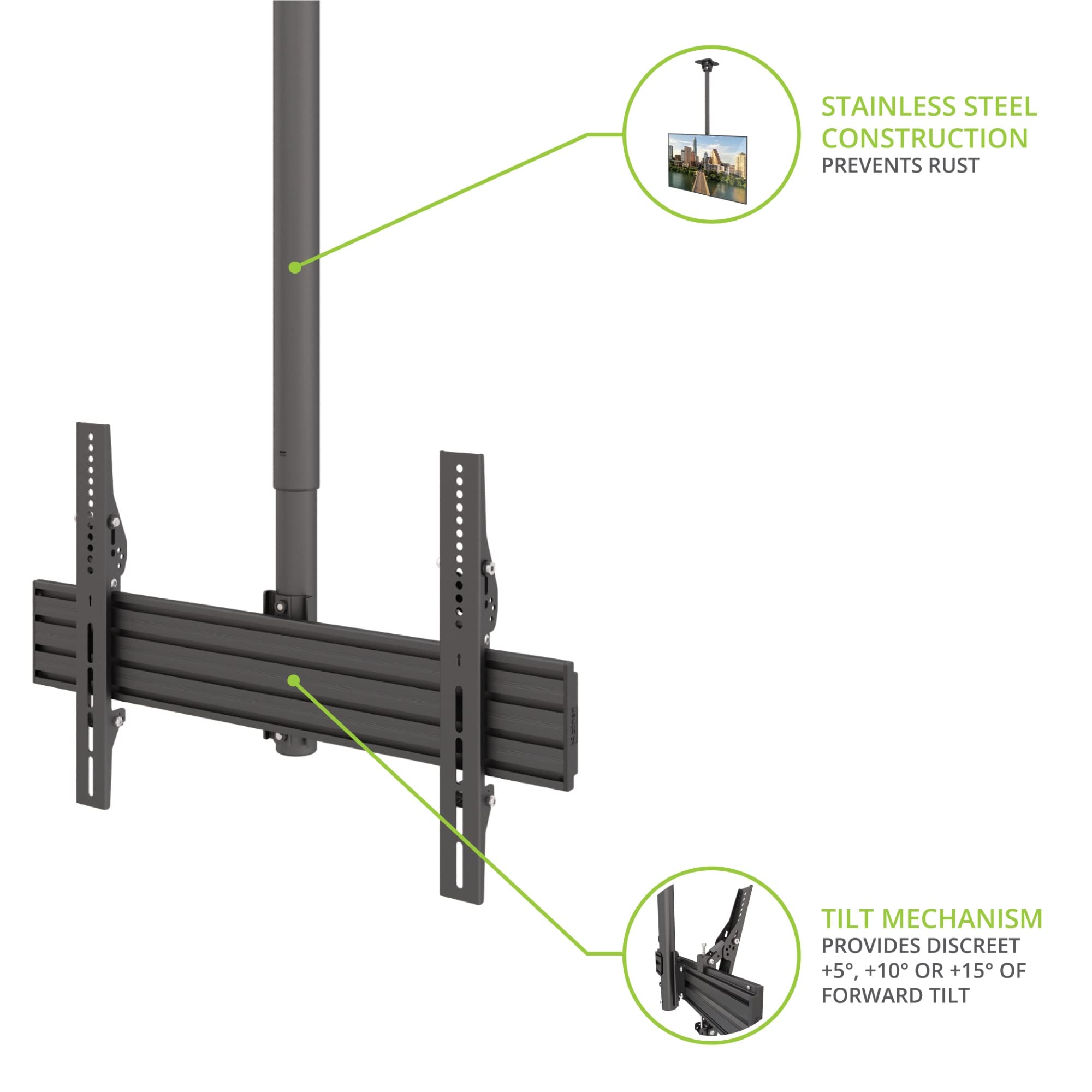 Kanto CM600SG Heavy Duty Stainless Steel Outdoor Ceiling TV Mount Bracket for 37-70 Inch Flat Screen TVs | Weatherproof Black Design | Perfect for Patio, Backyard, and Commercial Use