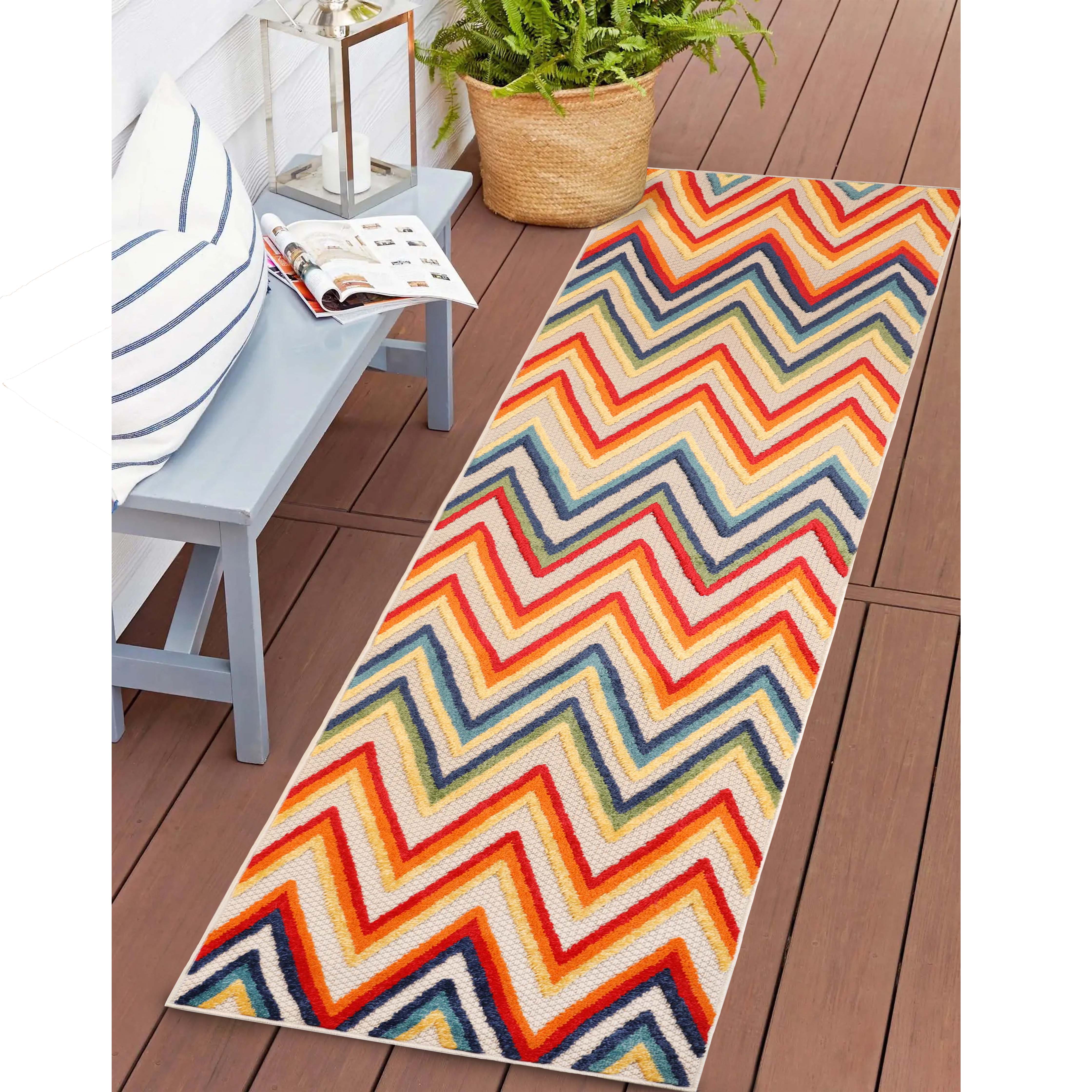 Acacia Geometric Zigzag Modern Indoor/Outdoor Area Rug or Runner - Non-Slip Boho Chic Carpet for Living Room, Bedroom, Patio & Hallway Decor