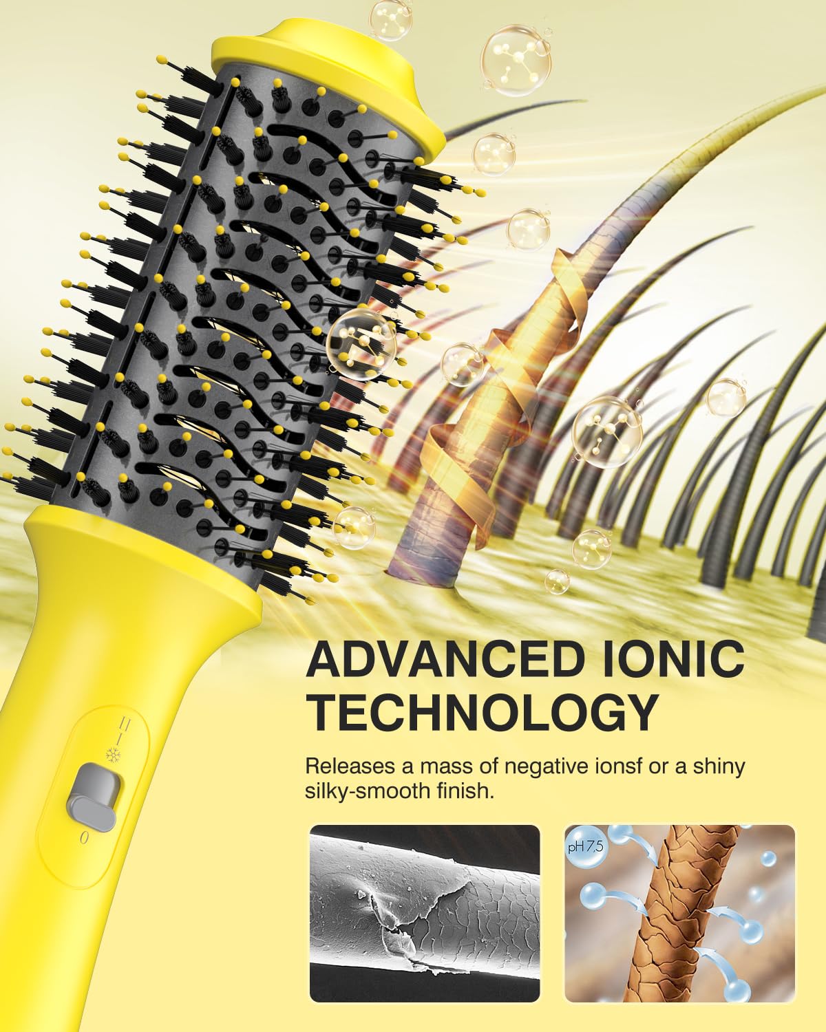 4 in 1 Hot Air Brush Hair Dryer & Styler Volumizer with Negative Ionic Technology - Yellow Blow Dryer Brush for All Hair Types | Perfect for Home Salon Styling, Travel & Quick Hair Drying