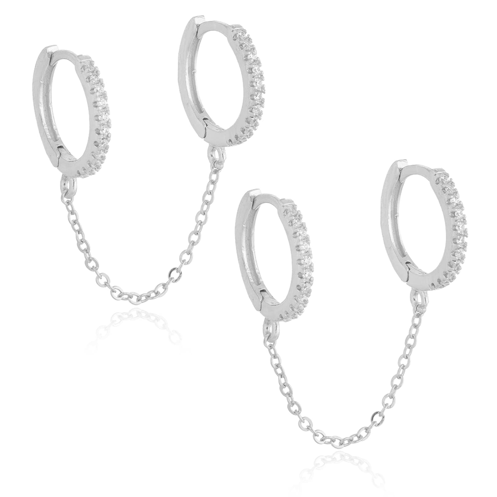 Women's Tassel Chain Drop Earrings - Small Crystal Huggie Hoop Earrings for Double Piercing | Punk Style Dangle Earrings for Girls & Women | Perfect for Parties, Dating & Everyday Wear