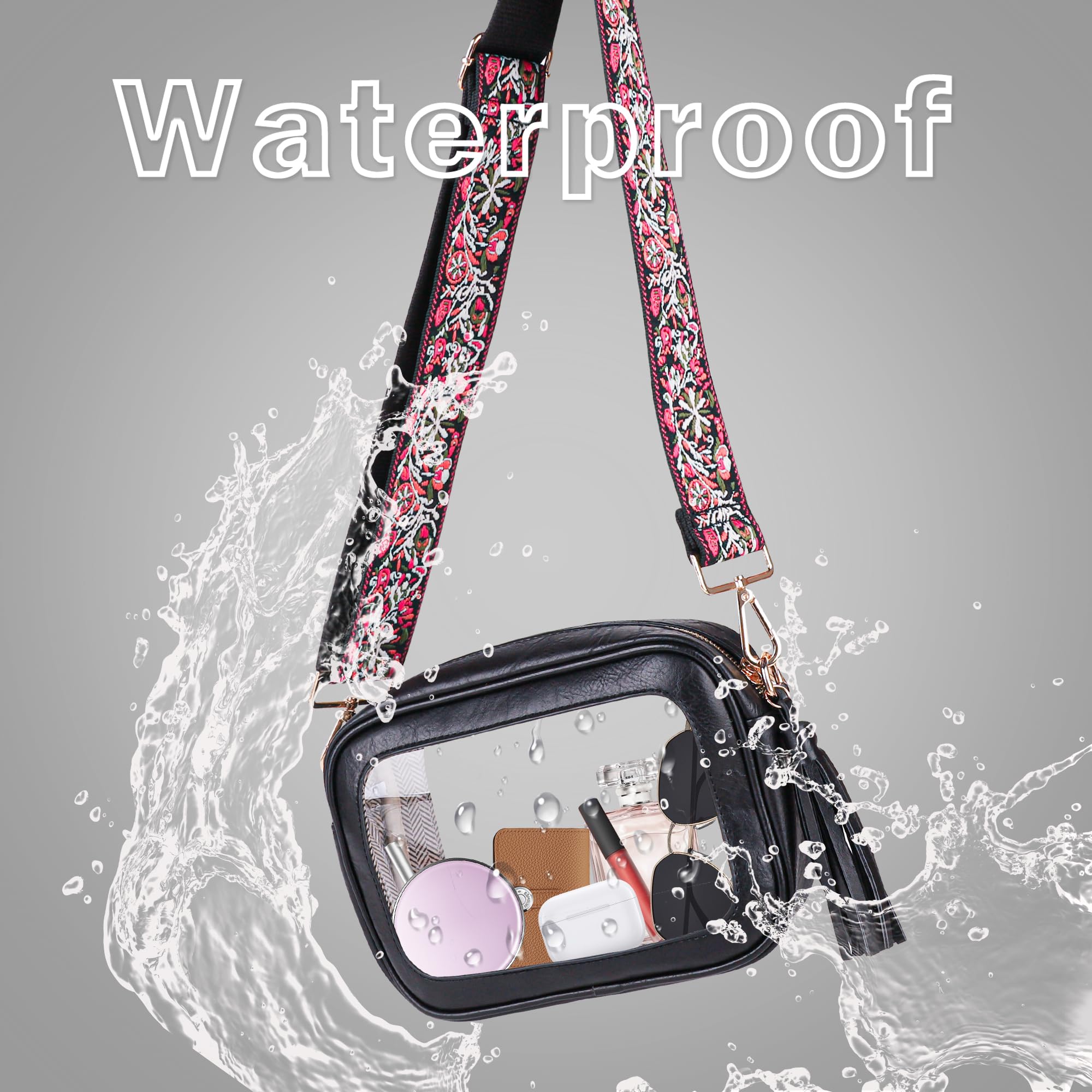 Viva Terry Approved Clear Stadium Bag - Small Adjustable Strap Crossbody Purse for Makeup & Toiletry (Black) | Perfect for Concerts, Sports Games & Travel Security Checks