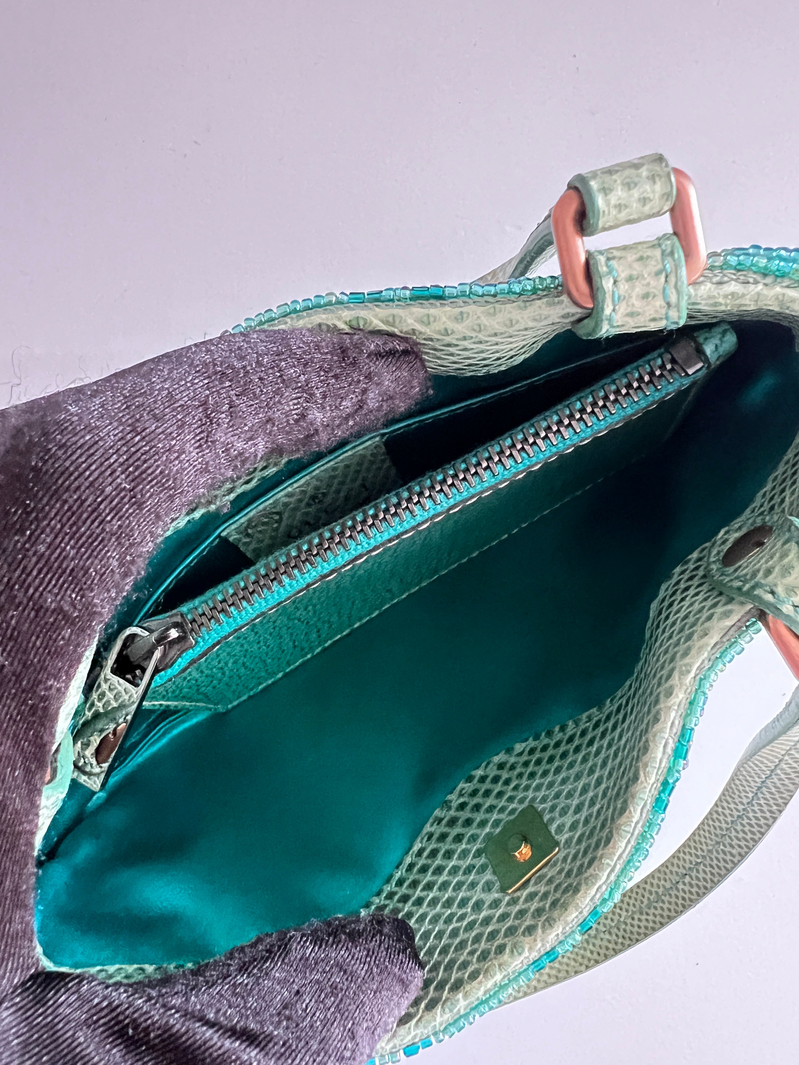 Gucci GG Nonogram Crystal Beaded Lizard Skin Handbag in Turquoise - Luxury Designer Crossbody Bag for Women, Perfect for Evening Parties & Special Occasions