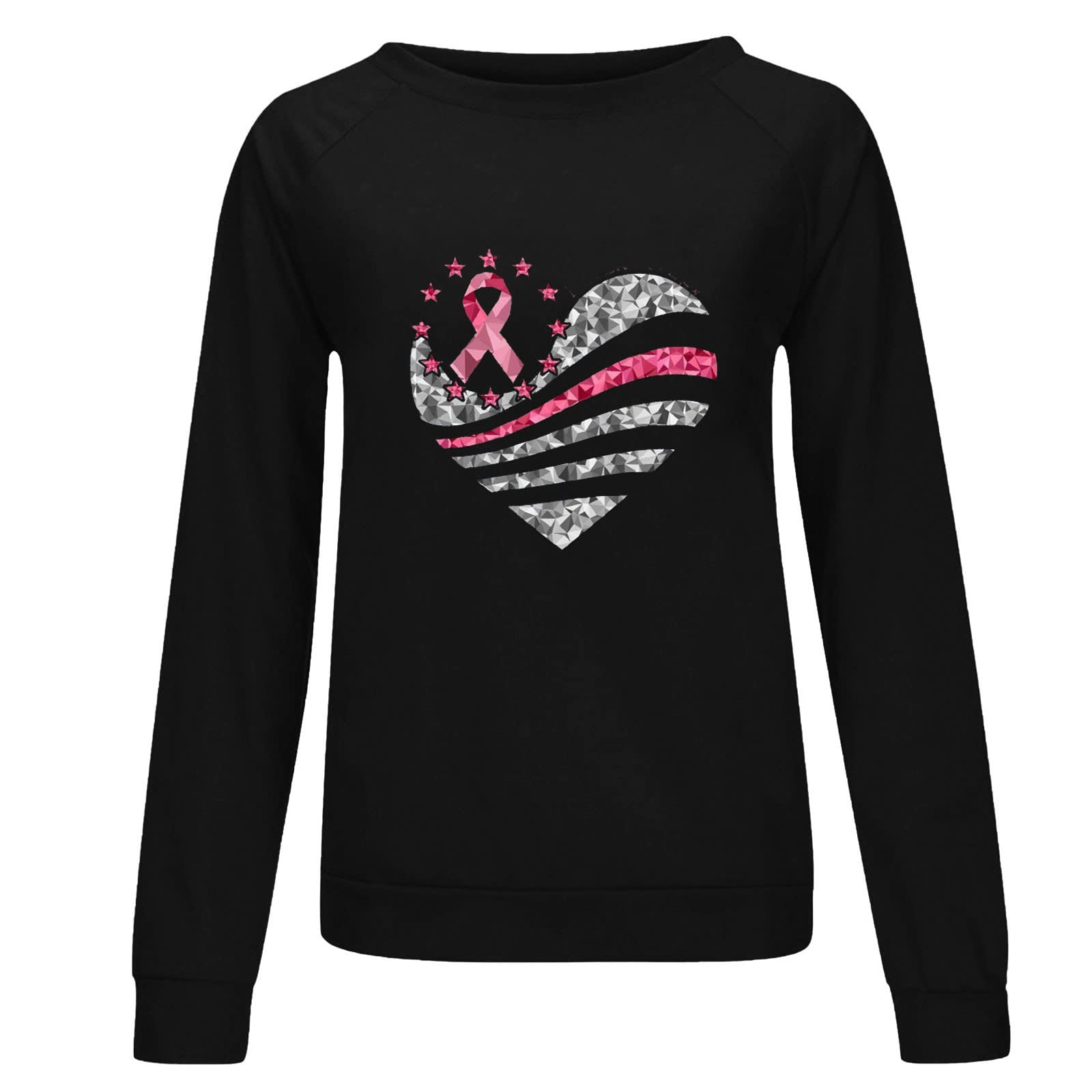Women's Pink Ribbon Breast Cancer Awareness Sweatshirt - Stylish Heart Graphic Pullover, Long Sleeve Lightweight Outwear for Survivors & Supporters | Perfect for Fundraisers, Walks & Everyday Wear
