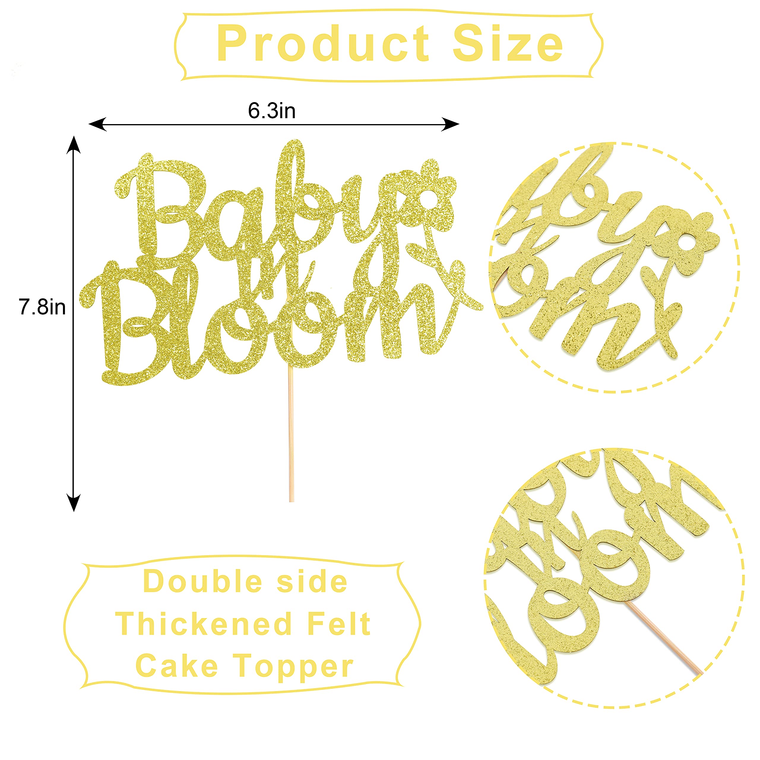 Gold Glitter Baby Cake Topper for Newborn Party - Elegant Smash Cake Decor & Photo Booth Props - Baby In Bloom Theme - Perfect for 1st Birthday, Baby Shower & Gender Reveal Celebrations