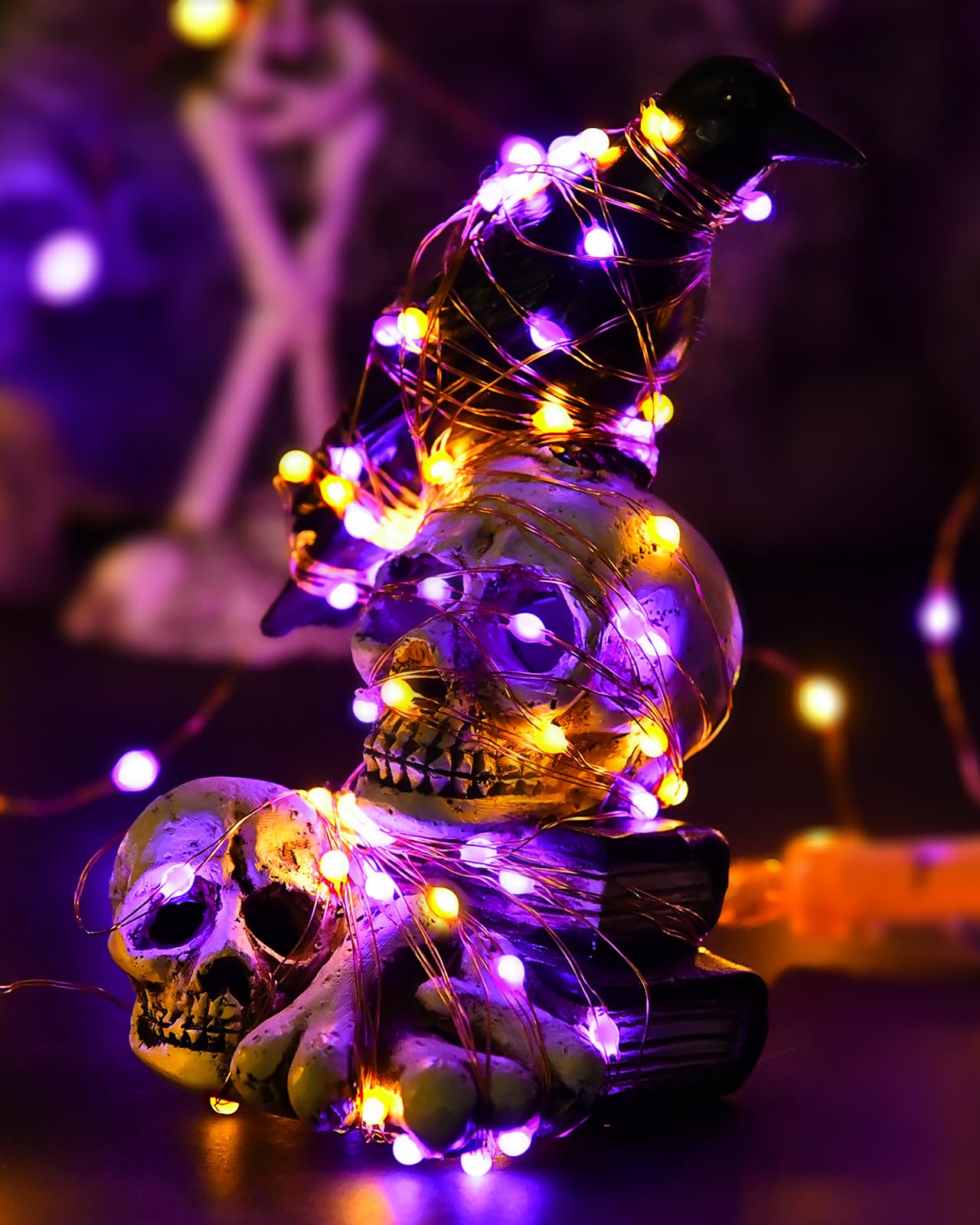 33ft 100 LED Christmas Fairy String Lights - 8 Lighting Modes, Battery Operated Waterproof Twinkle Lights for Indoor & Outdoor Decor (Purple & Orange 2 Pack) - Perfect for Holiday Tree, Party, Wedding & Garden Decoration