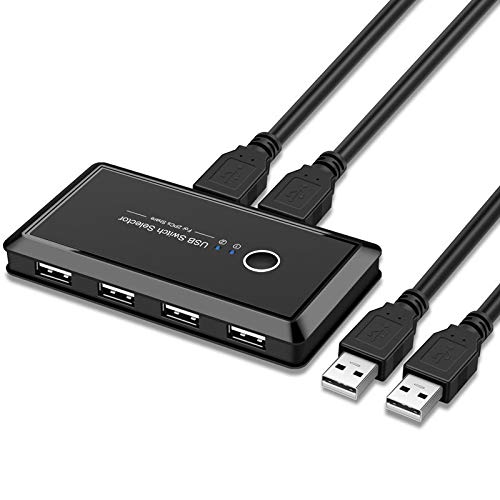 2-Port USB 2.0 Switch Selector for PC - Share Keyboard, Mouse, Scanner & Printer Between 4 Devices | Ideal for Home Office & Multi-Computer Workstations