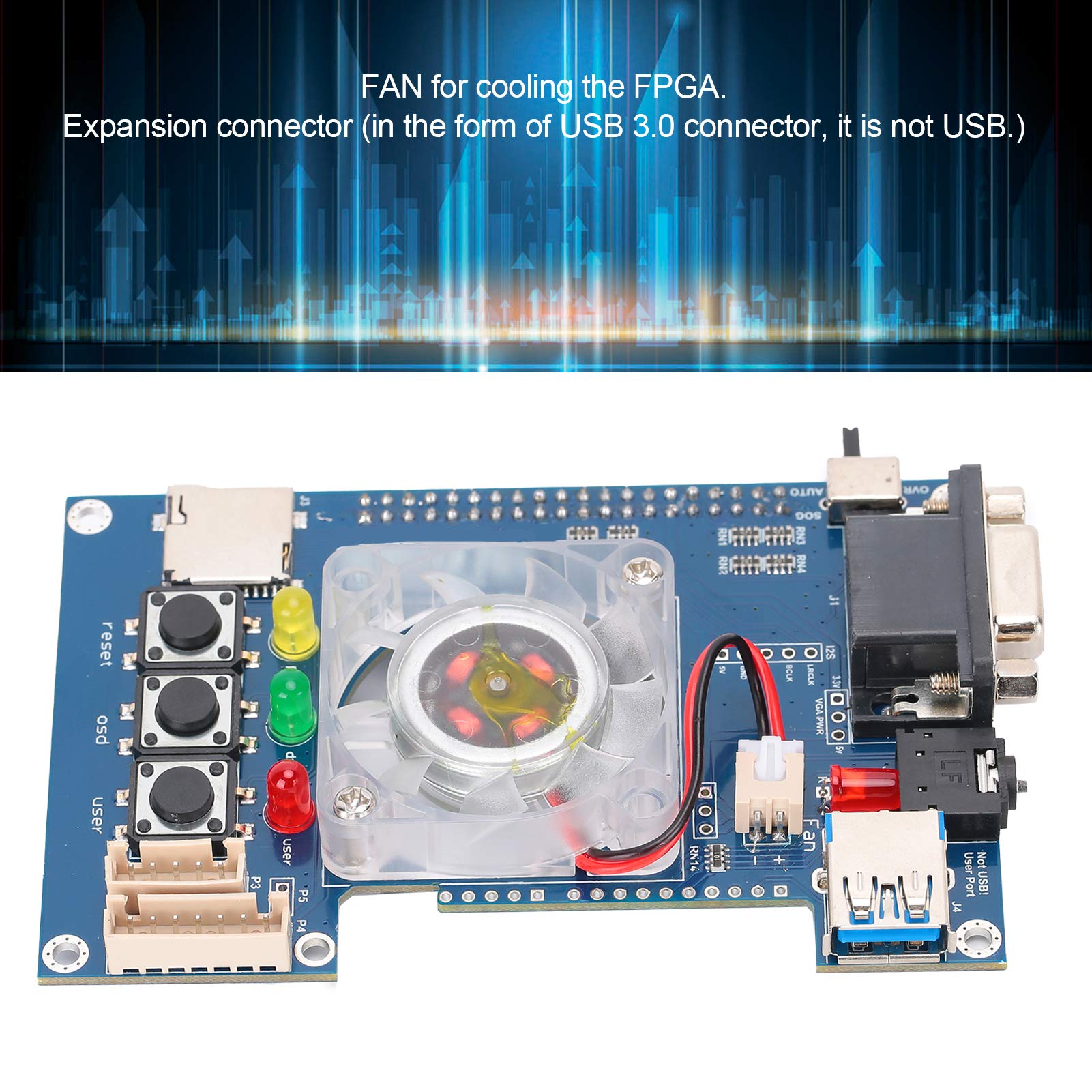 Mister FPGA IO Board with Analog VGA Video Output & 3.5mm Headset Port - Replacement Board with 3 Buttons & Status Indicator Lights for DIY Arcade Gaming & Retro Computer Setup