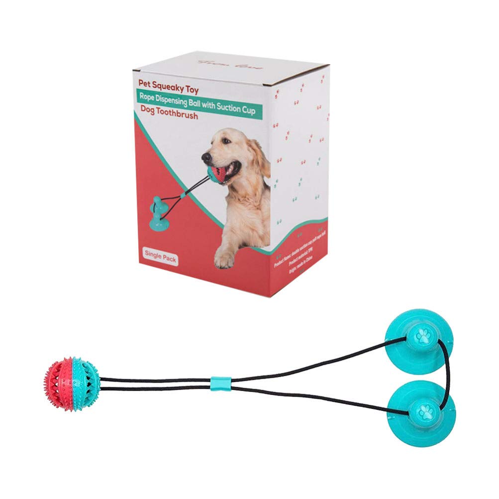 Balacoo Puppy Chew Toy - 1pc Double Suction Cup Drawstring Ball, Self-Playing Plush Dog Toy with Squeaker for Small Dogs | Interactive Chew Rubber Pet Toy for Teething, Cleaning Teeth & Playtime Fun