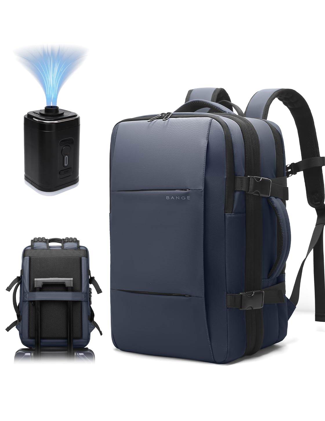 BANGE Anti-Theft Vacuum Compression Travel Backpack - Expandable Air Pump Backpack for Airplane, Business & Outdoor Adventures | Water-Resistant Carry-On Luggage for Commuters & Frequent Flyers