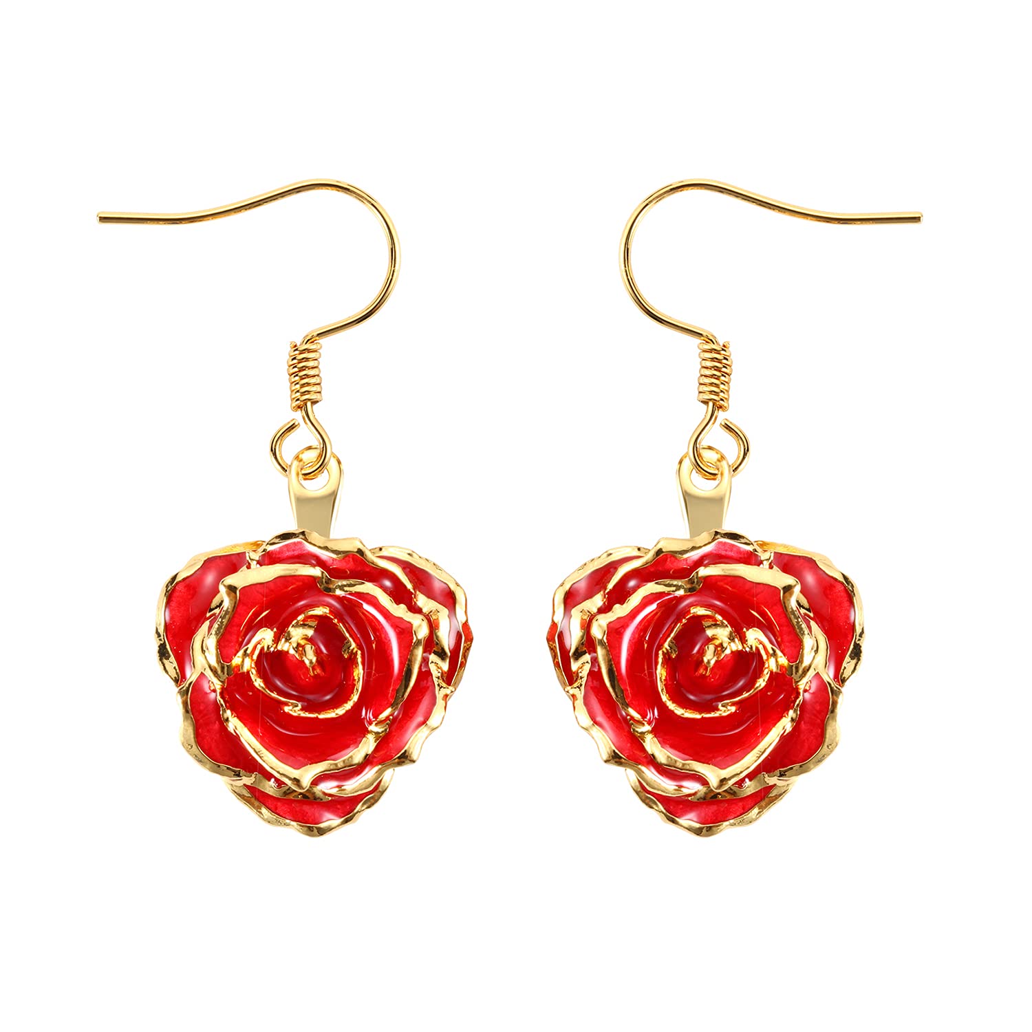 24K Gold Dipped Rose Earrings for Women - Elegant Fashion Jewelry Gift for Girlfriend, Wife, Mother on Valentine's Day, Anniversary, Birthday - Perfect for Date Night, Wedding, Party & Special Occasions