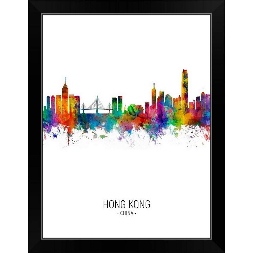 Hong Kong Skyline Black Framed Wall Art Print - Modern Cityscape Artwork for Home & Office Decor