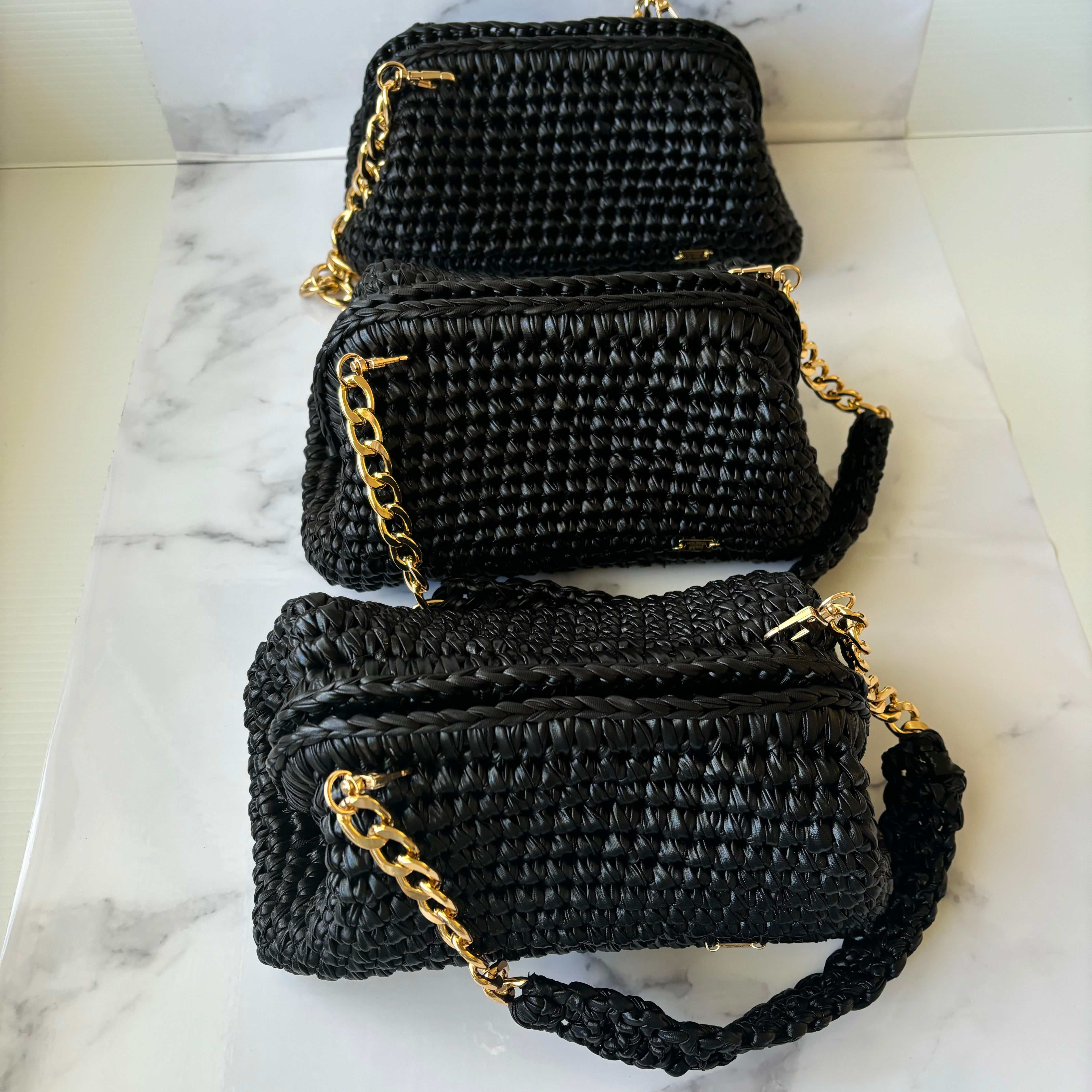 Premium Black Leather Effect Yarn Clutch Bag for Women - Elegant Evening Party & Wedding Accessory