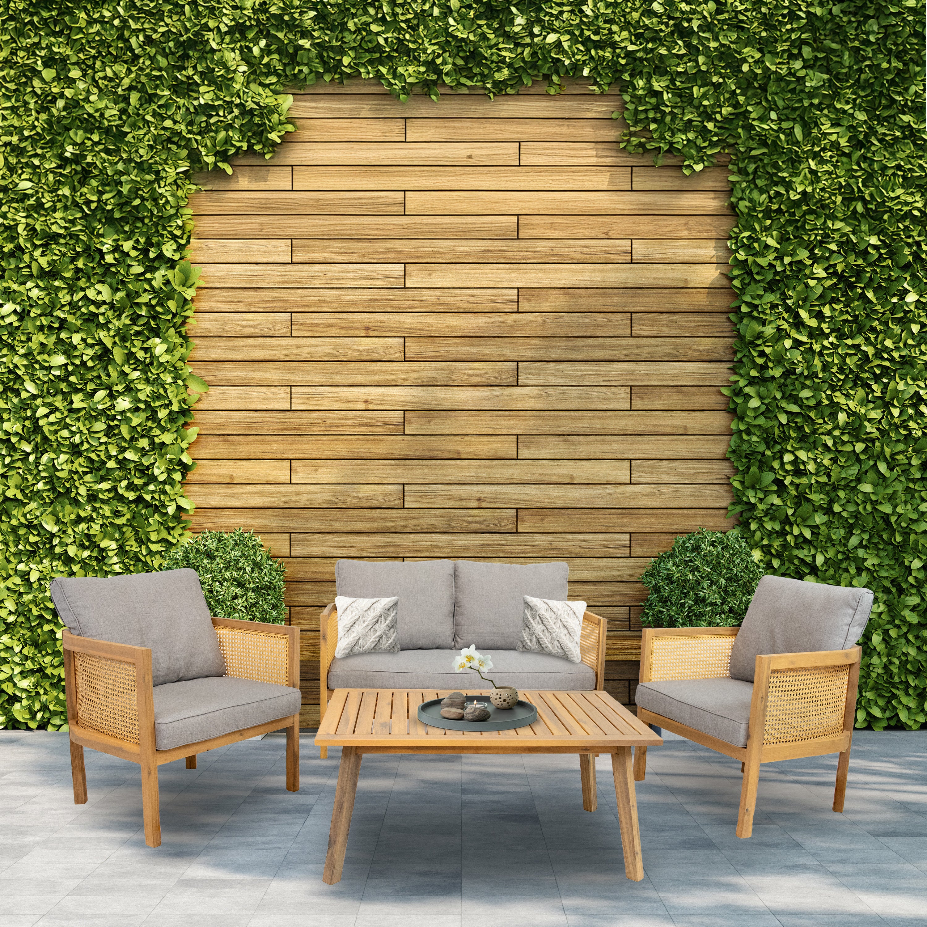SunnyDaze 4-Piece Wooden Patio Conversation Set - Outdoor Lounge Furniture for Garden, Deck & Backyard Relaxation