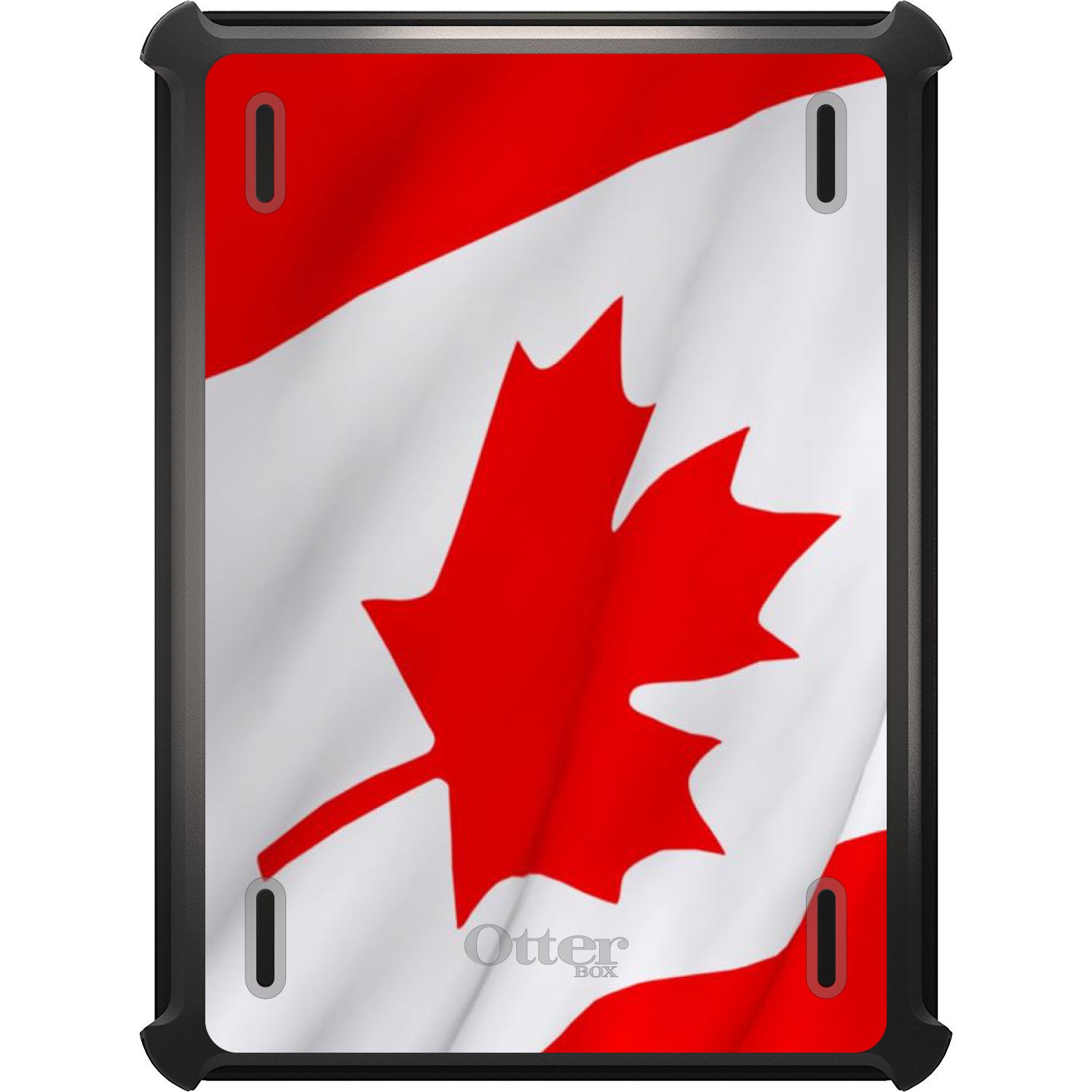 DistinctInk iPad Mini 5 Case (5th Generation 2019) - Black Replacement Cover Compatible with OtterBox Defender with Stand - Red White Canadian Flag Design - Perfect for Travel, Work & School