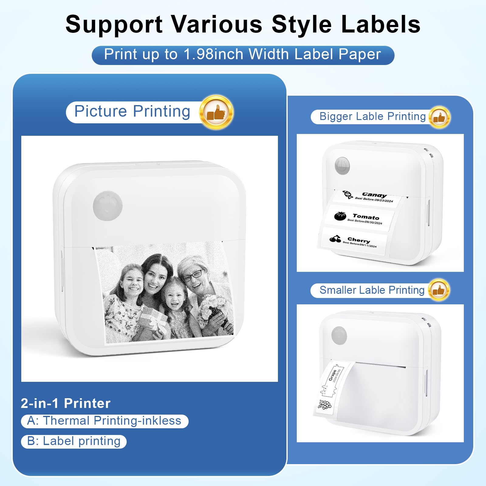 Thermal Label Maker Machine with Bluetooth - Portable Sticker Printer for Home, Kitchen, Office & School Organization | Perfect for Shipping Labels, Pantry Storage & File Organization (White)