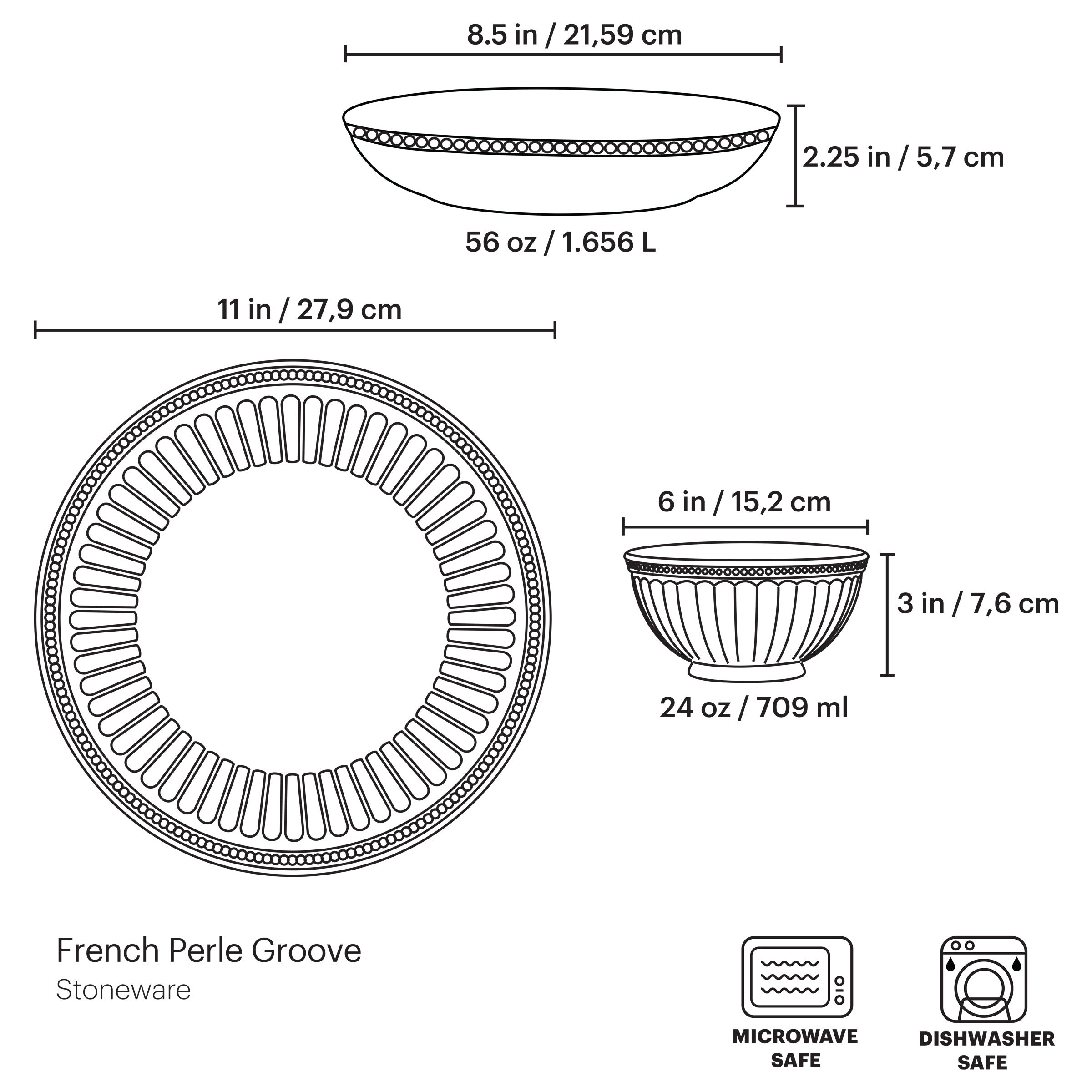 French Perle Groove 12-Piece Dinnerware Set - Elegant Porcelain Tableware for Formal Dining, Entertaining & Special Occasions