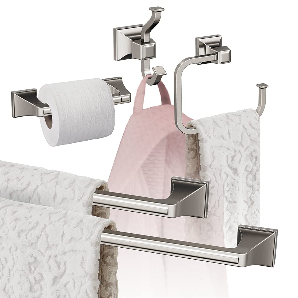 Amerock Brushed Nickel Mulholland 5-Piece Bathroom Accessories Set - Modern Vanity Organizer for Bathroom Decor, Includes Soap Dispenser, Toothbrush Holder & More