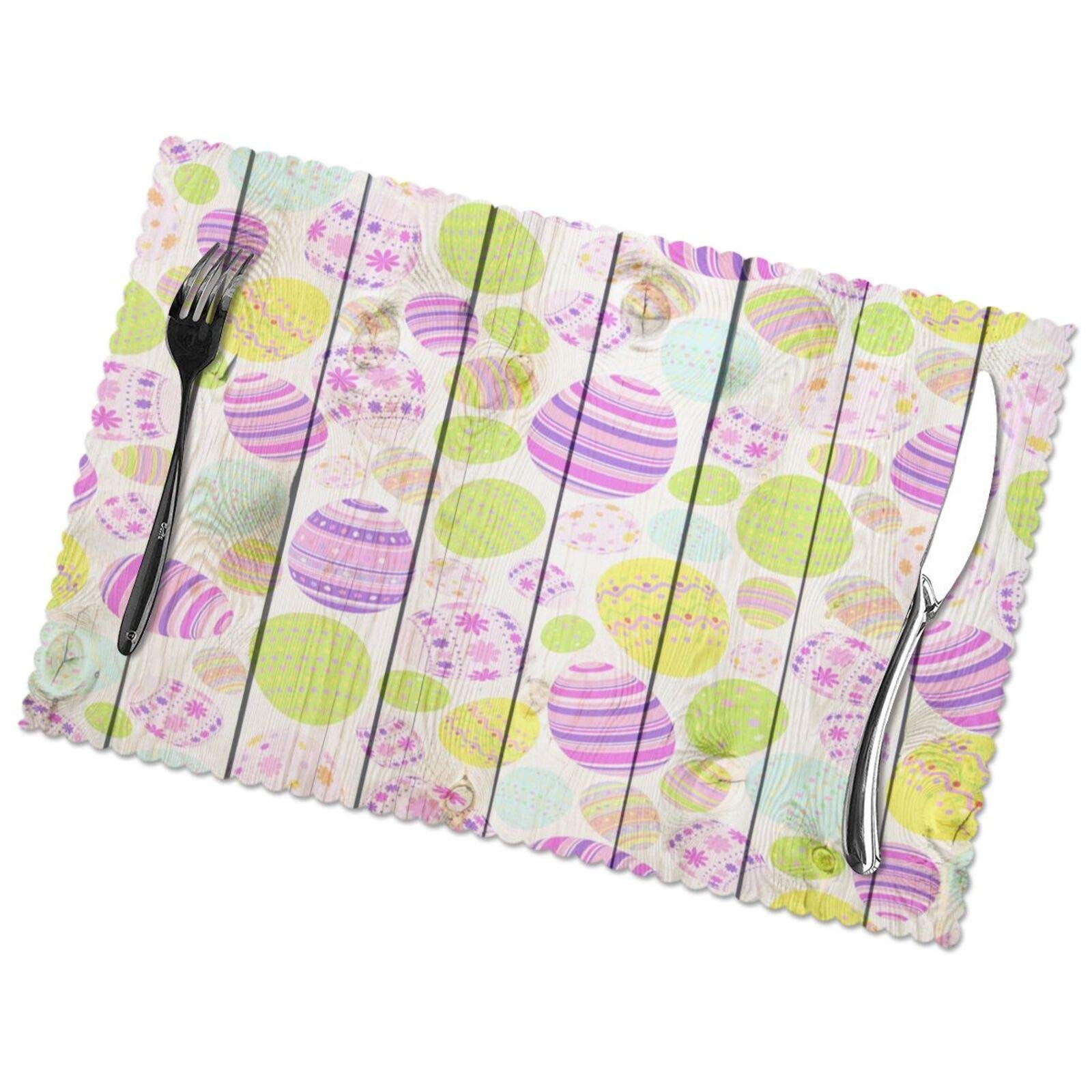 Easter Eggs Placemats Set of 6 - Purple & Green Washable Non-Slip Table Mats (12x18 Inch) for Kitchen Dining Decor | Holiday Party, Spring Celebration, Home Decoration