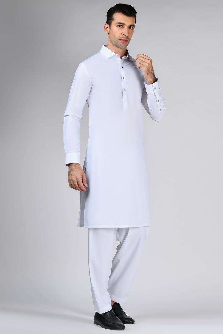 Premium Blended White Shalwar Kameez by J. Junaid Jamshed - Traditional Pakistani Outfit for Men, Eid & Wedding Occasions