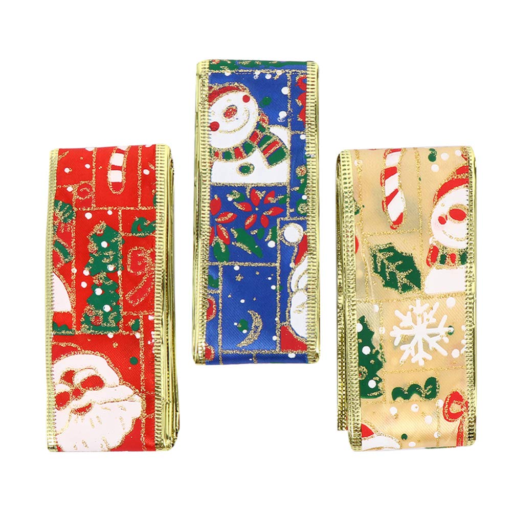 3 Rolls Christmas Wrapping Ribbon - Wired Satin Holiday Ribbon for Gift Wrapping, Wedding Decor, Christmas Tree & Party Decorations (Polyester, 1.5 Inch Wide) - Perfect for Holiday Gifts, DIY Crafts & Festive Home Decor