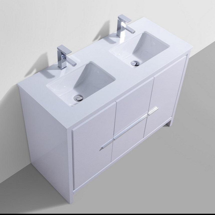 KubeBath Dolce 48 Inch Freestanding Double Sink Modern Bathroom Vanity with White Quartz Countertop & Cabinet Color Options - Perfect for Master Bathroom Remodeling and Guest Bathroom Upgrade