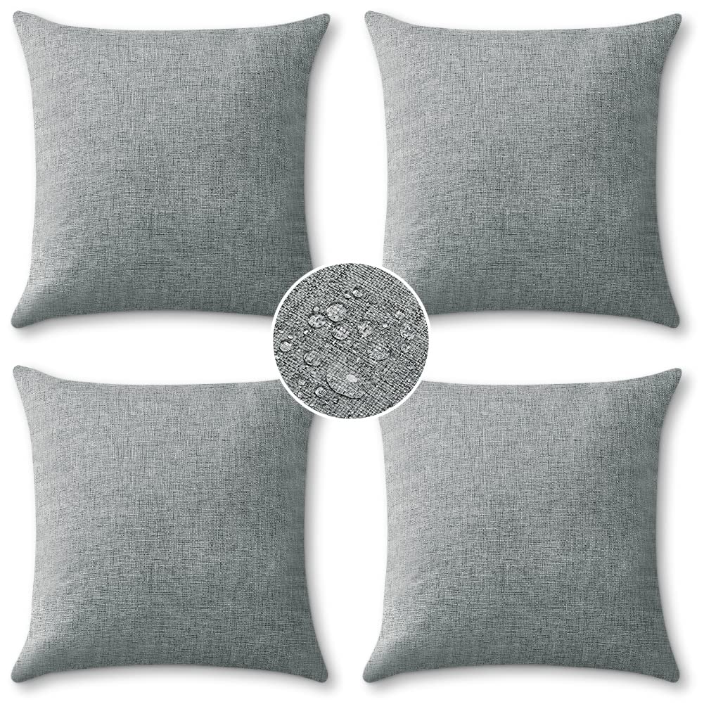 OTOSTAR 4-Pack 18x18 Inch Waterproof Outdoor Throw Pillow Covers - Light Grey Square Decorative Garden Pillowcases for Patio, Sofa, Couch, Tent & Park - Weather-Resistant Cushion Covers for Outdoor Decor & Camping