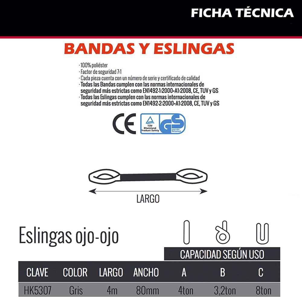 High-Strength Polyester Sling Eye-to-Eye 4T 4M - Durable Lifting Strap for Construction, Towing & Marine Applications