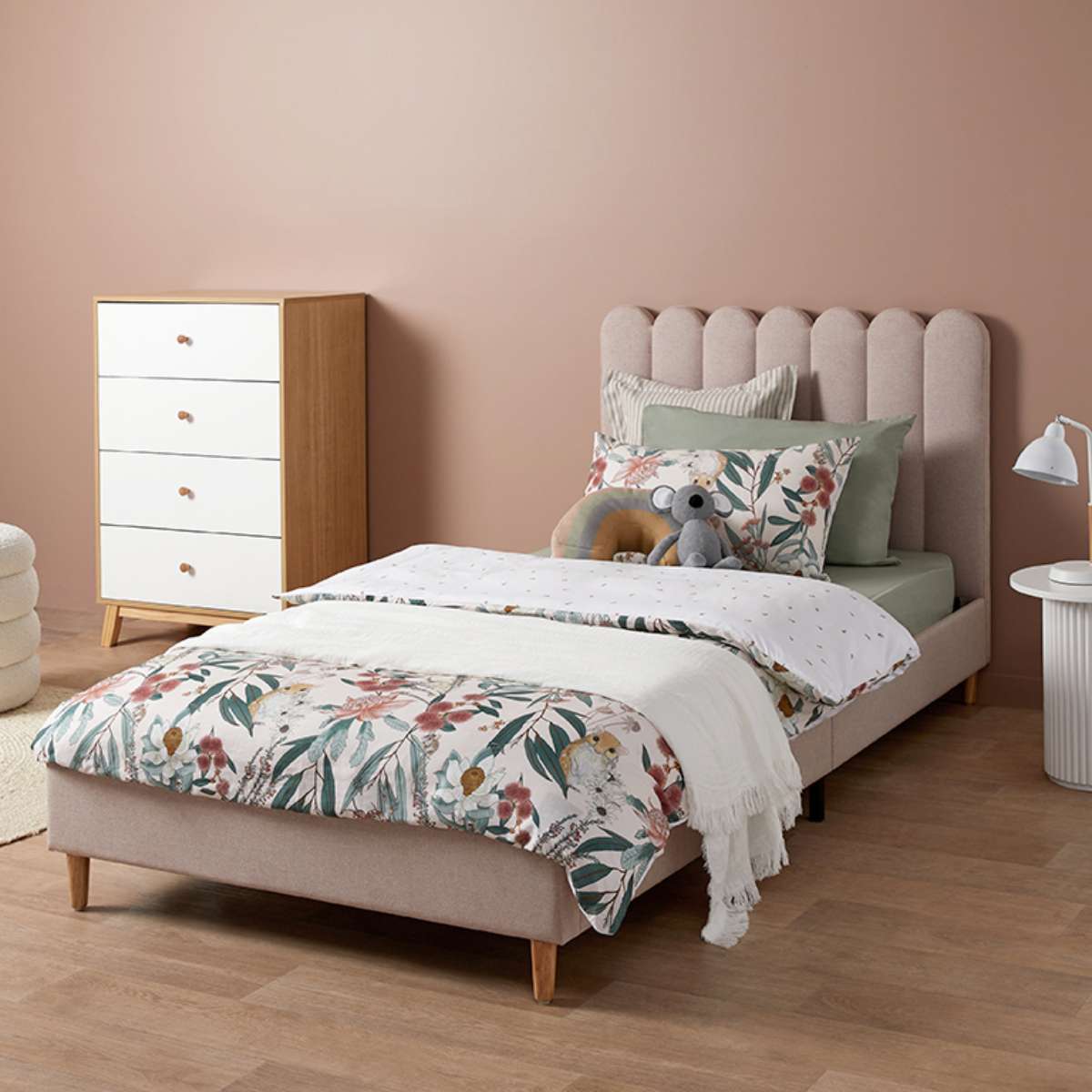 Fiona King Single Bed Frame - Dusty Pink Color for Girls & Teens - Perfect for Bedrooms, Dorms & Guest Rooms