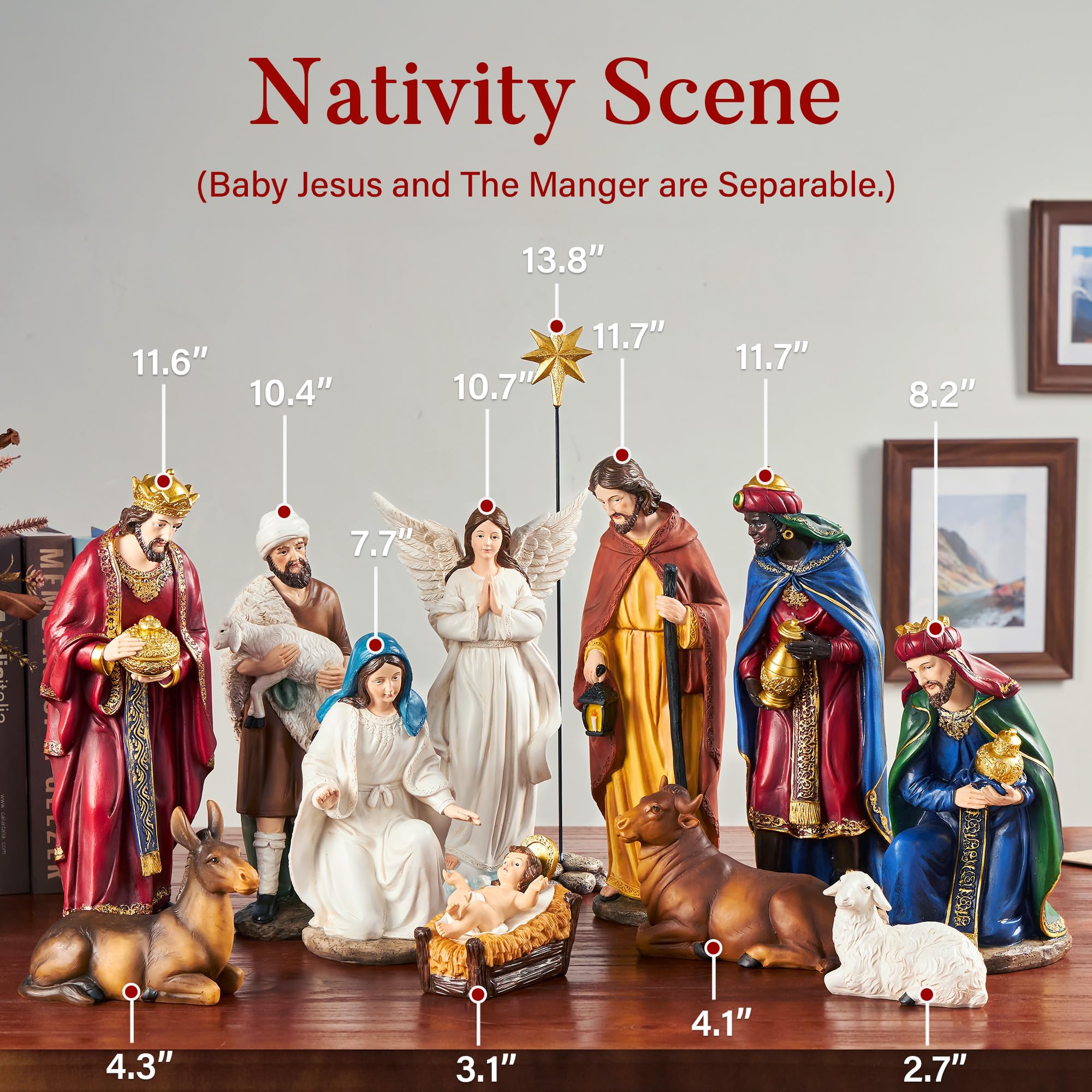 13-Piece Christmas Nativity Set - 11.8 Inch Resin Figurines for Holiday Decor, Tabletop Nativity Scene & Religious Gifts | Perfect for Home, Church & Office Christmas Decorations