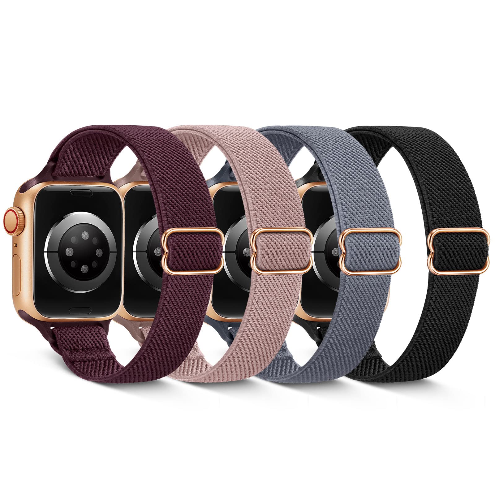 Slim Stretchy Nylon Sport Band Compatible with Apple Watch 38mm 40mm 41mm 42mm 44mm 45mm - Breathable Braided Solo Loop Strap for iWatch Series 8/7/6/SE/5/4/3/2/1 - Women's Lightweight Elastic Wristband in Blue Gray - Perfect for Running, Workouts & Everyday Wear