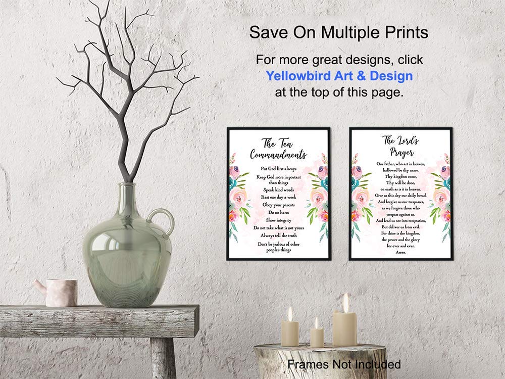 The Ten Commandments Wall Art - Lord's Prayer Scripture Decor - Inspirational Bible Verse Wall Hanging - Christian Home & Church Decor - Perfect Gift for Women, Pastors, Girls (Ideal for Bedroom, Nursery & Prayer Room)